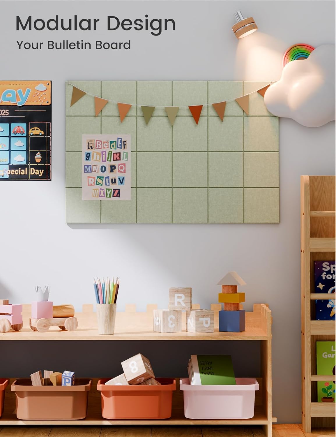 Felt Bulletin Board Tiles -28"x18" Cork Board Alternative for Office Decor, Push Pin Board Wall Organizer 6-Pack - Sage
