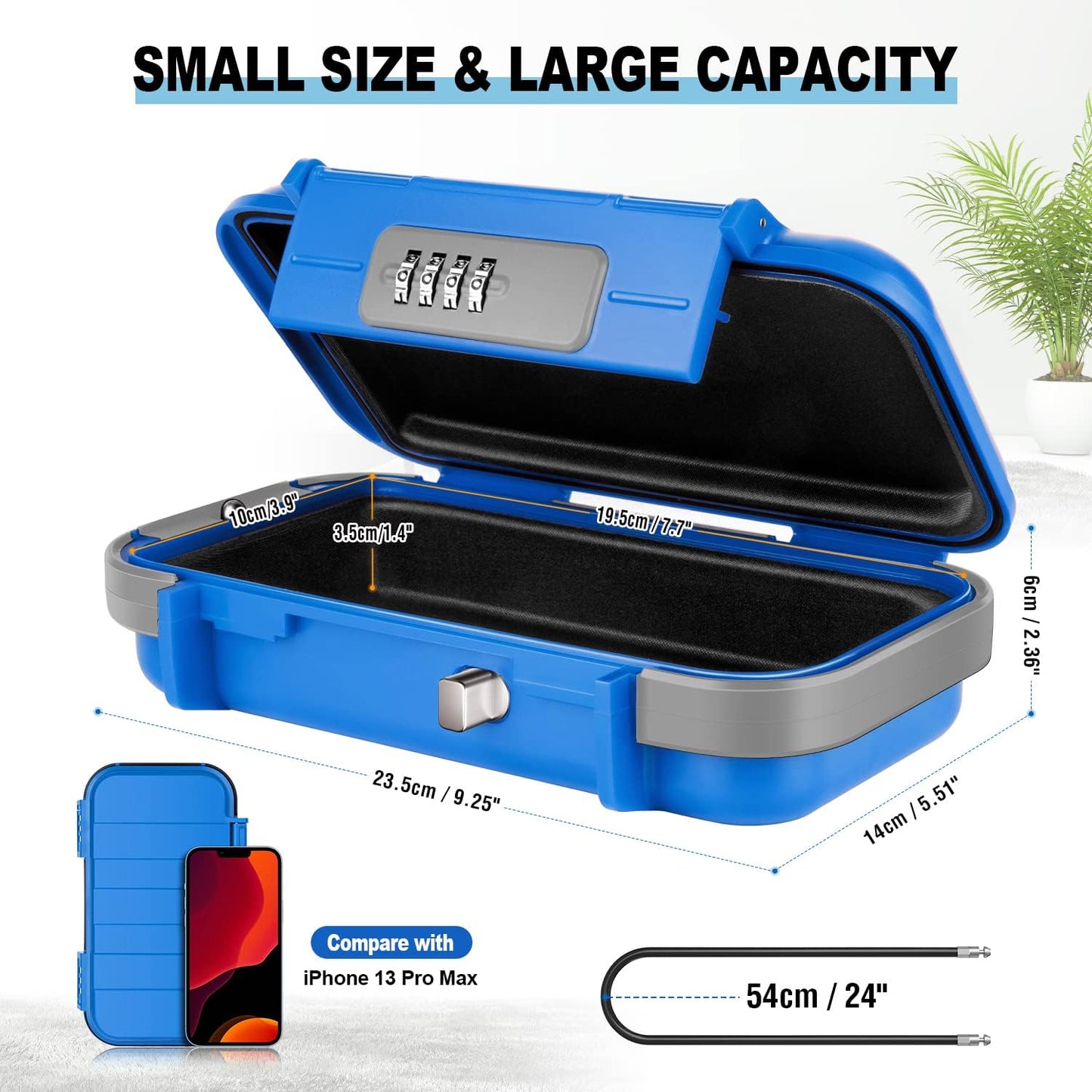 BKNOOU Portable Safe with Removable Chain, Anti-Theft Beach Safe Box, Waterproof Combination Lock Box for Travel, Dorm, Beach, Hotel, Car, Home, Office