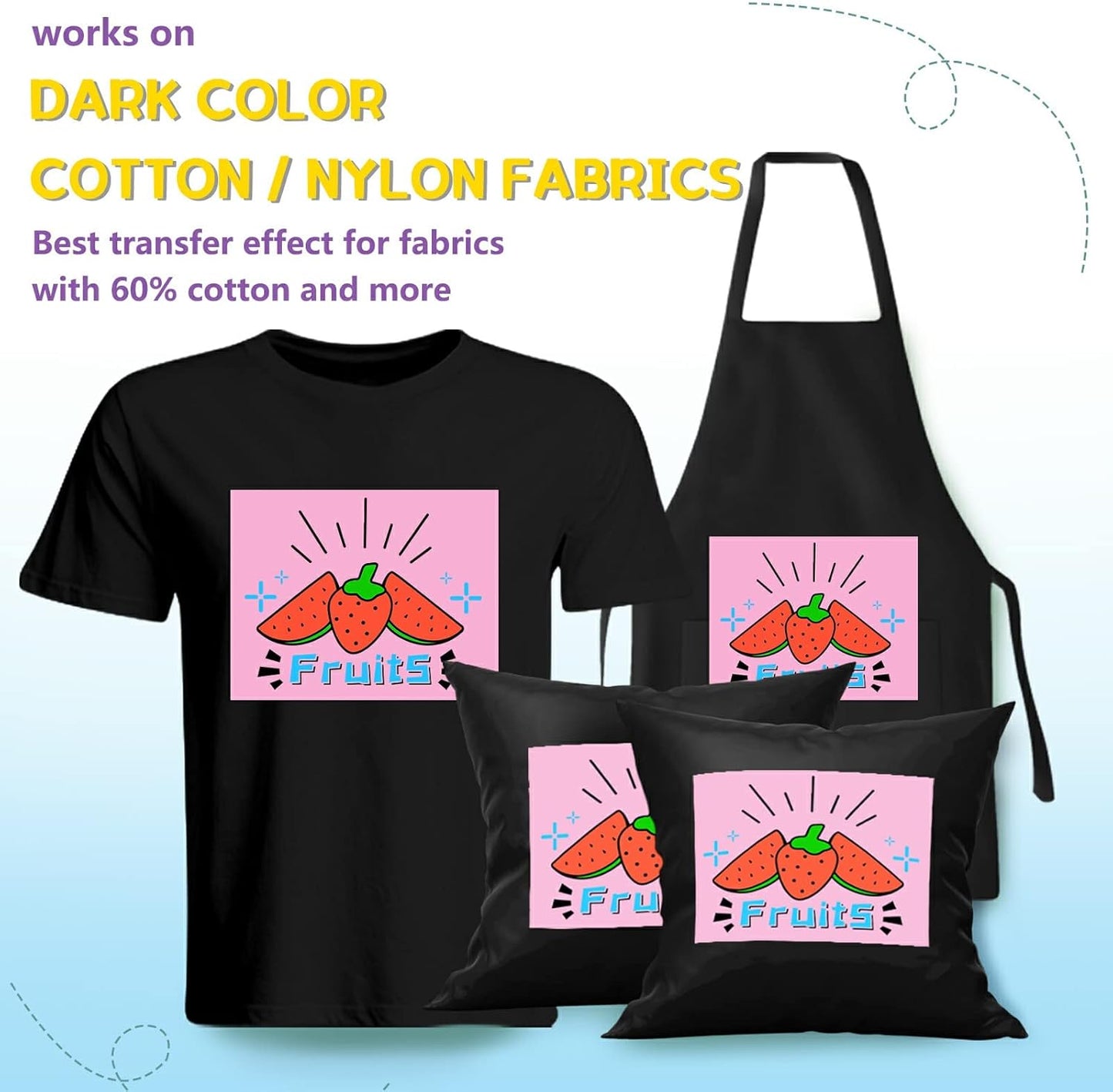 HTVRONT Heat Transfer Paper for Dark T Shirts -100 Pack 8.5x11" Iron on Transfer Paper for Inkjet Printer, Easy to Use Printable Heat Transfer Vinyl, Vibrant Color, Durable & Soft
