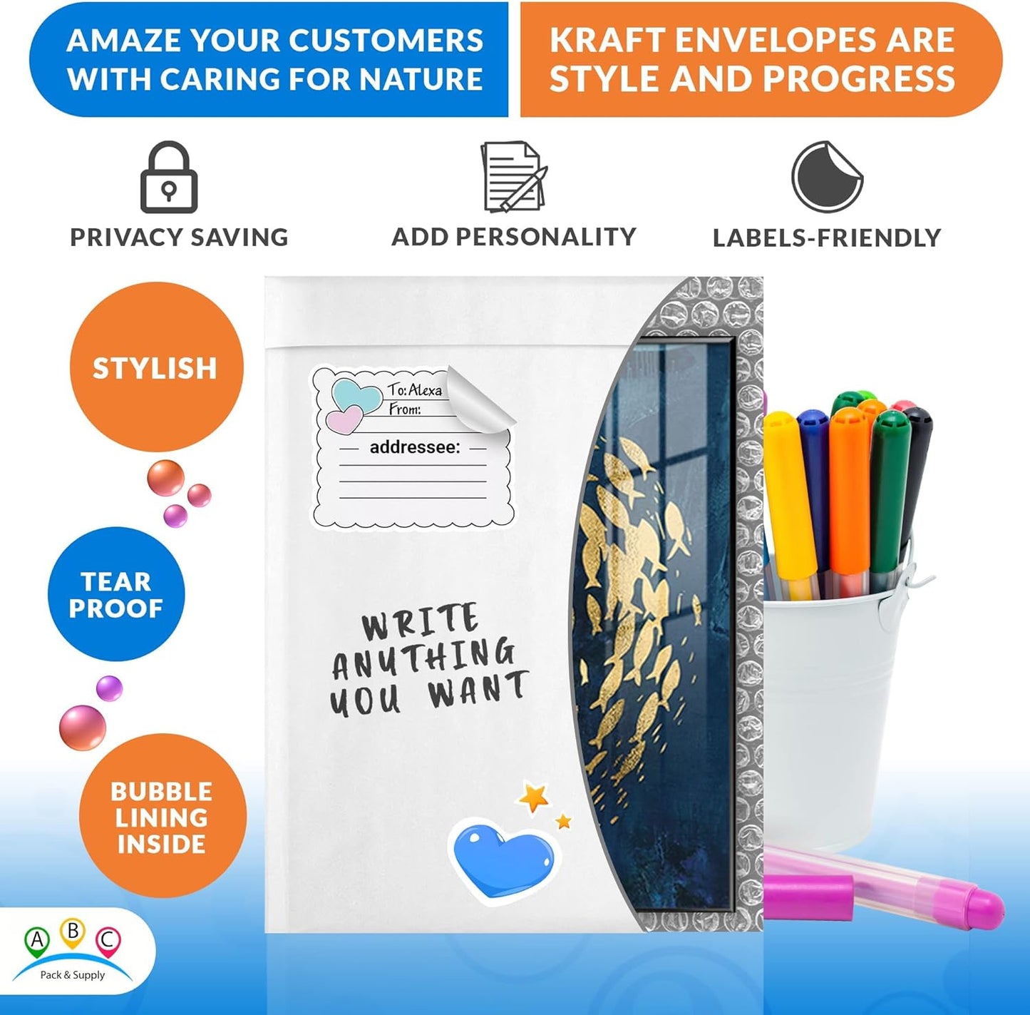 ABC PACK & SUPPLY White Kraft Bubble Mailer Envelopes, 9.5 x 13 Inches. 200 Pack Mail Padded Envelopes Self Seal. Kraft Bubble Mailers. Tear-Resistant Mailing Envelope Padded. Sturdy Paper Mailer