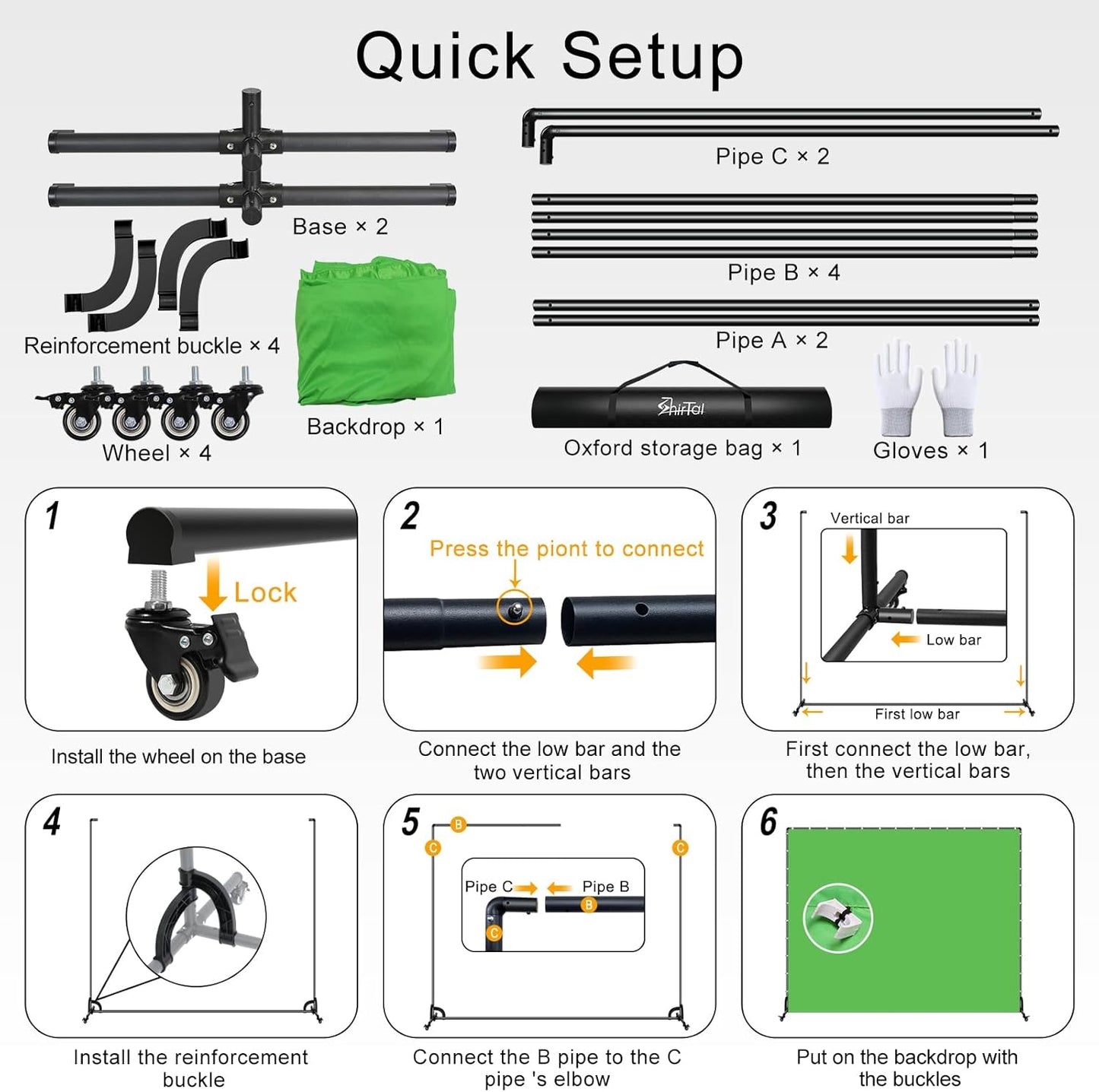 7x6.5ft Green Screen Backdrop Kit,Movable Backdrop Stand with Wheels and Greenscreen Background for Video Recording,Streaming.