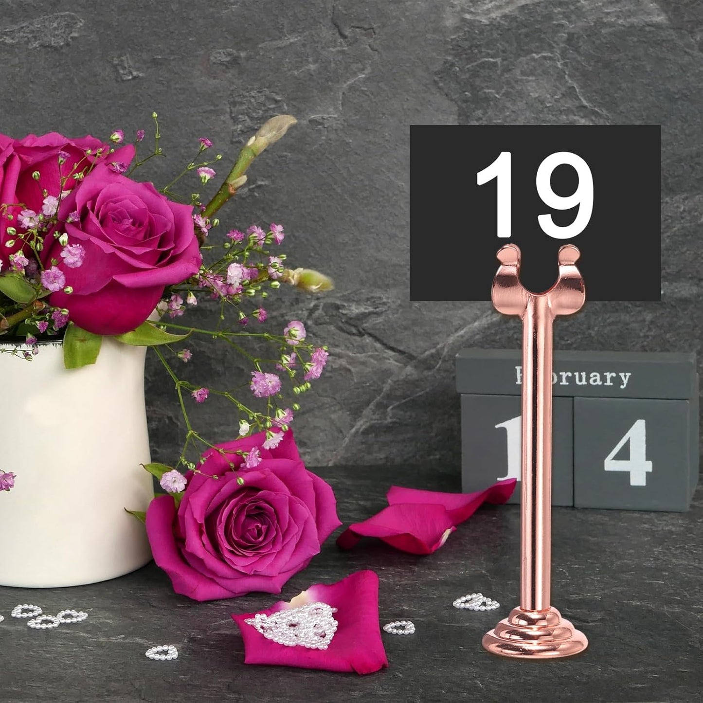 MECCANIXITY 12pcs Rose Gold Table Number Holders, 3.15 Inch Place Card Holders with Large Base for Secure Support