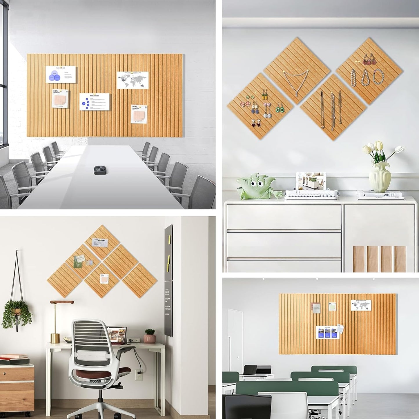 Large Cork Board for Office, 8 Pack Felt Wall Tiles with Slat Wall Paneling and Safe Removable Adhesive Tabs, Felt Bulletin Board Pin Board Cork Boards for Walls (Almond)
