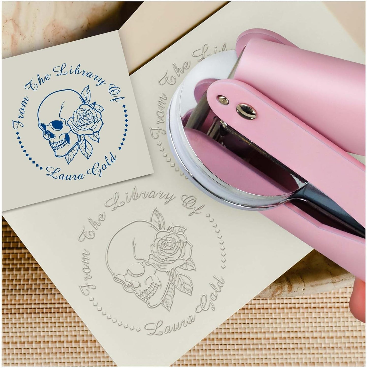 Skull Themed Library Book Embosser，Custom Book Business Card Paper Document Notebook，Self Inking Stamp，Book Lover Gifts，Christmas Gifts (Style12)