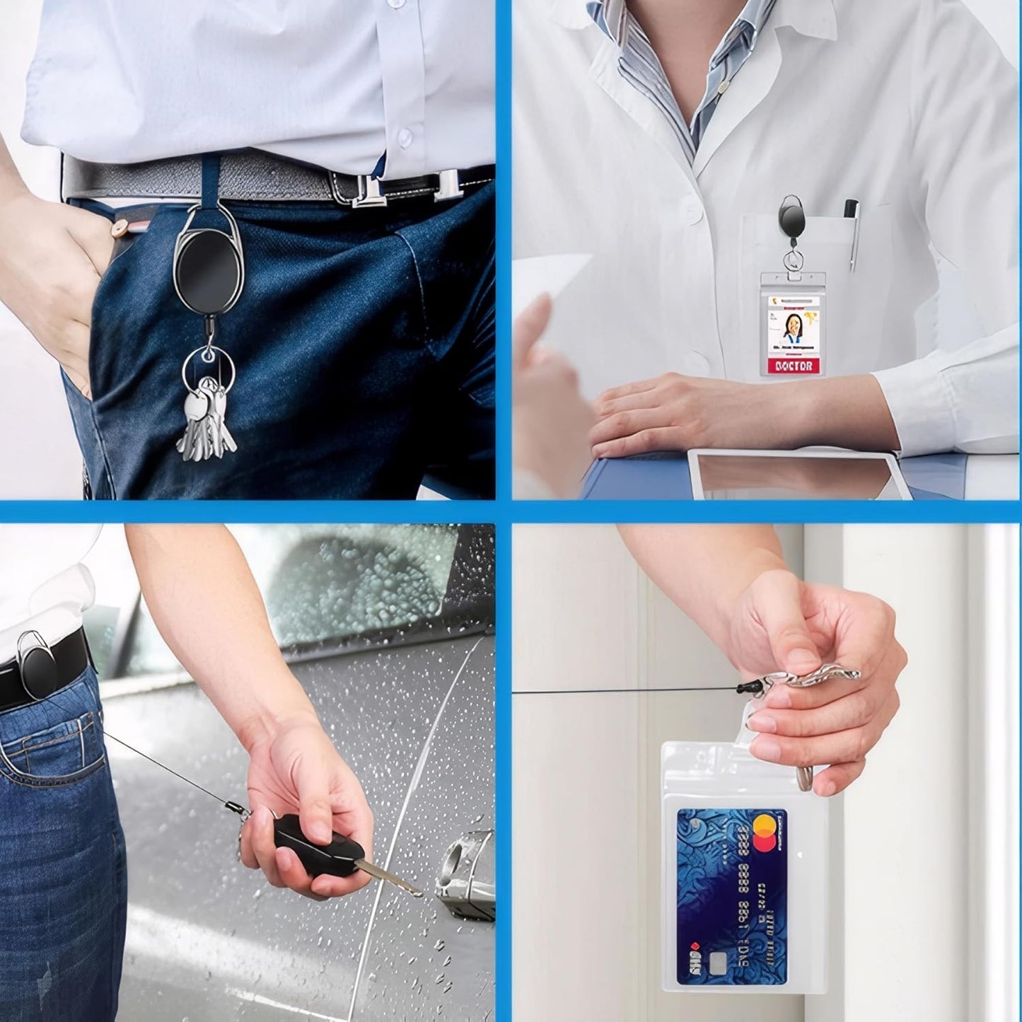 5 Pack Heavy-Duty Retractable Badge Holders with Carabiner Clip and Key Ring, Black ID Badge Reel for Office, ID Card Holder and Key Chain