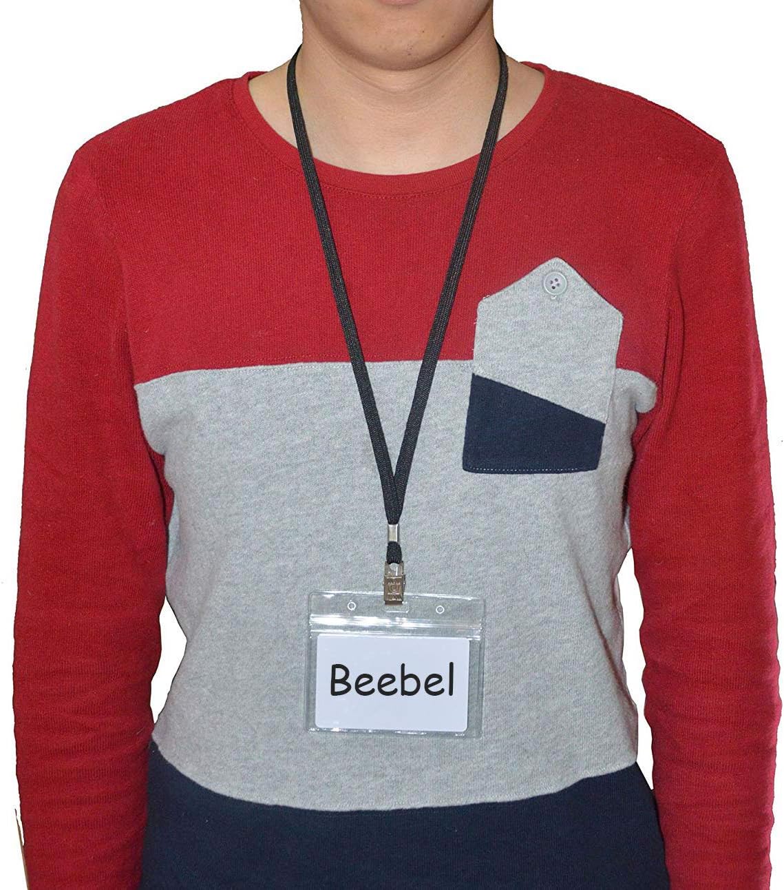 Beebel Lanyard 100 Pack Black Badge Lanyards Flat Lanyards Round 32" with Badge Clip