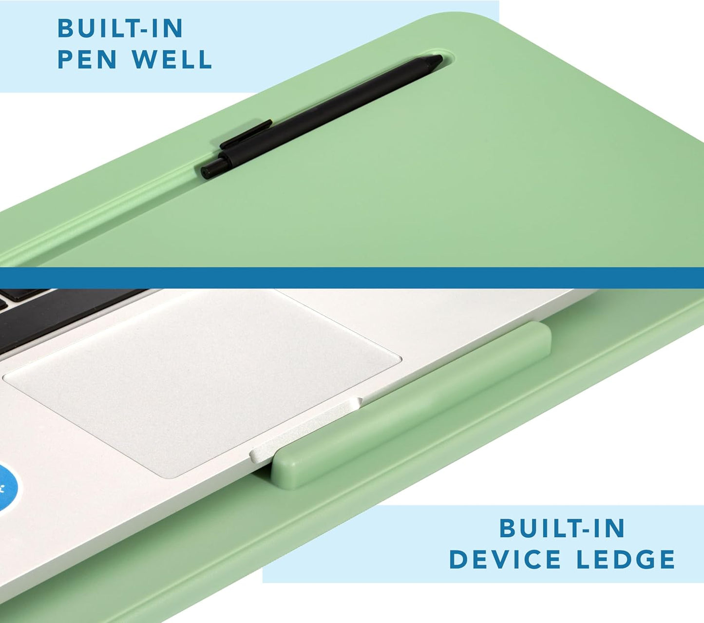 LAPGEAR Original Lap Desk – Large (17.9” x 13”) | Fits Up to 17.3” Laptops | Cushioned with Device Ledge, Pencil Tray & Handle | Portable & Lightweight | 12-Pack | Sage Green – Style No. 45001
