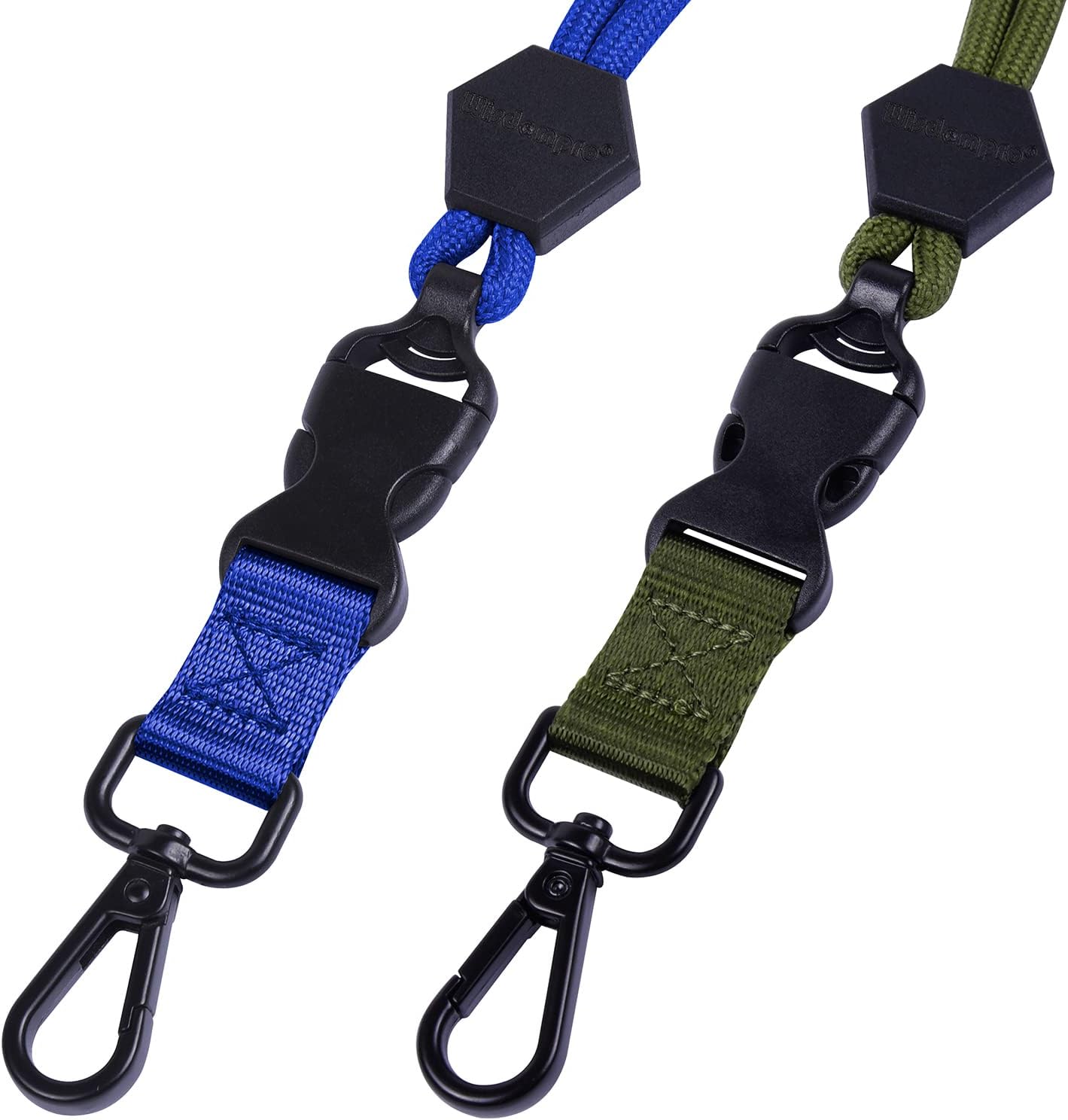 Wisdompro 2 Pack of 23 inch Durable Round Cord Heavy Duty Lanyard with Safety Breakaway Buckle, Detachable Buckle and Metal Hook for ID Card Badge Holder and Keys - Blue and Army Green