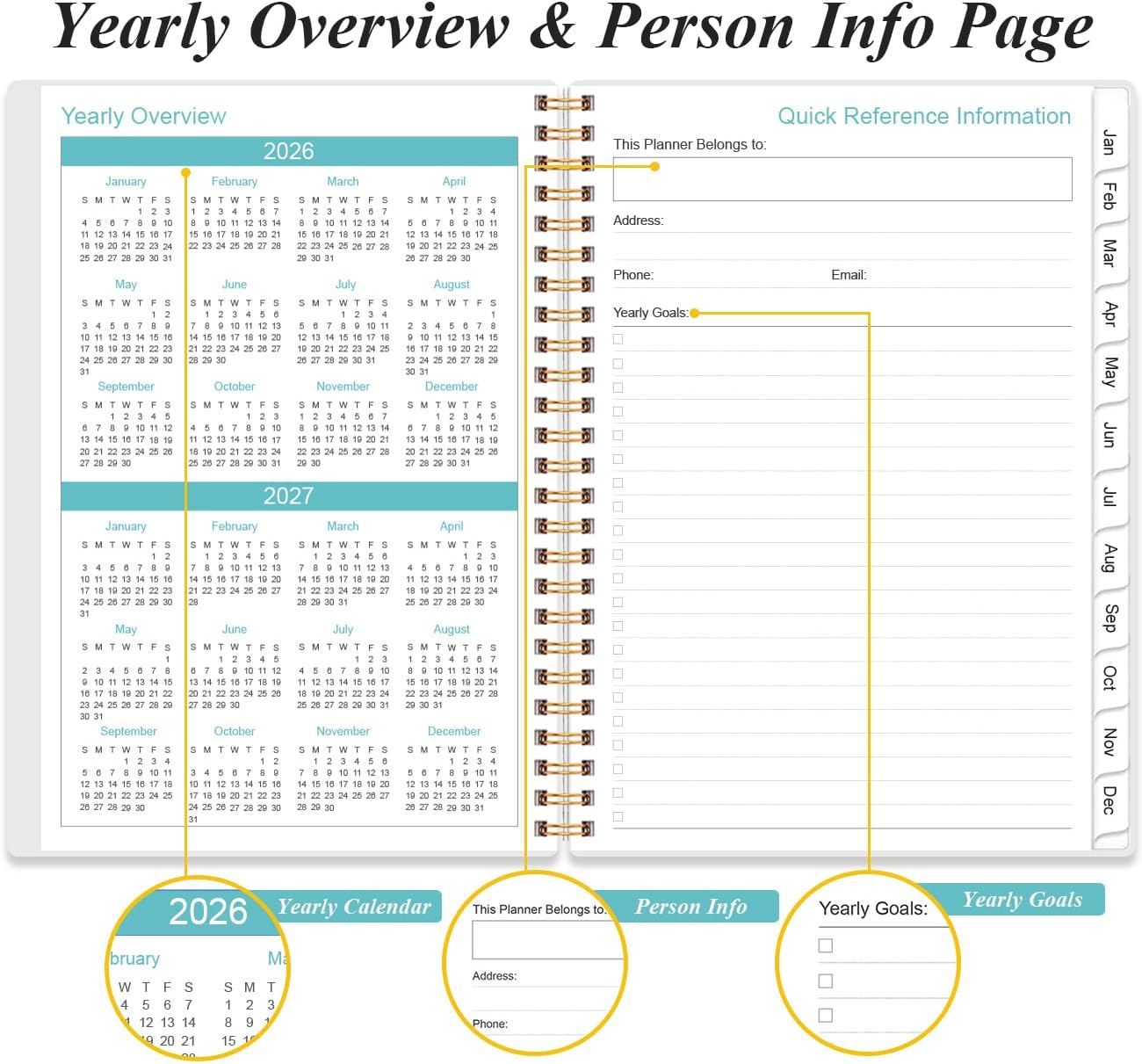 2026 Daily & Monthly Planner - One Page Per Day, Daily Planner 2026 from January 2026 to December 2026, Planner 2026 with 12 Monthly Tabs, 6.4" x 8.5", Blue Leaf