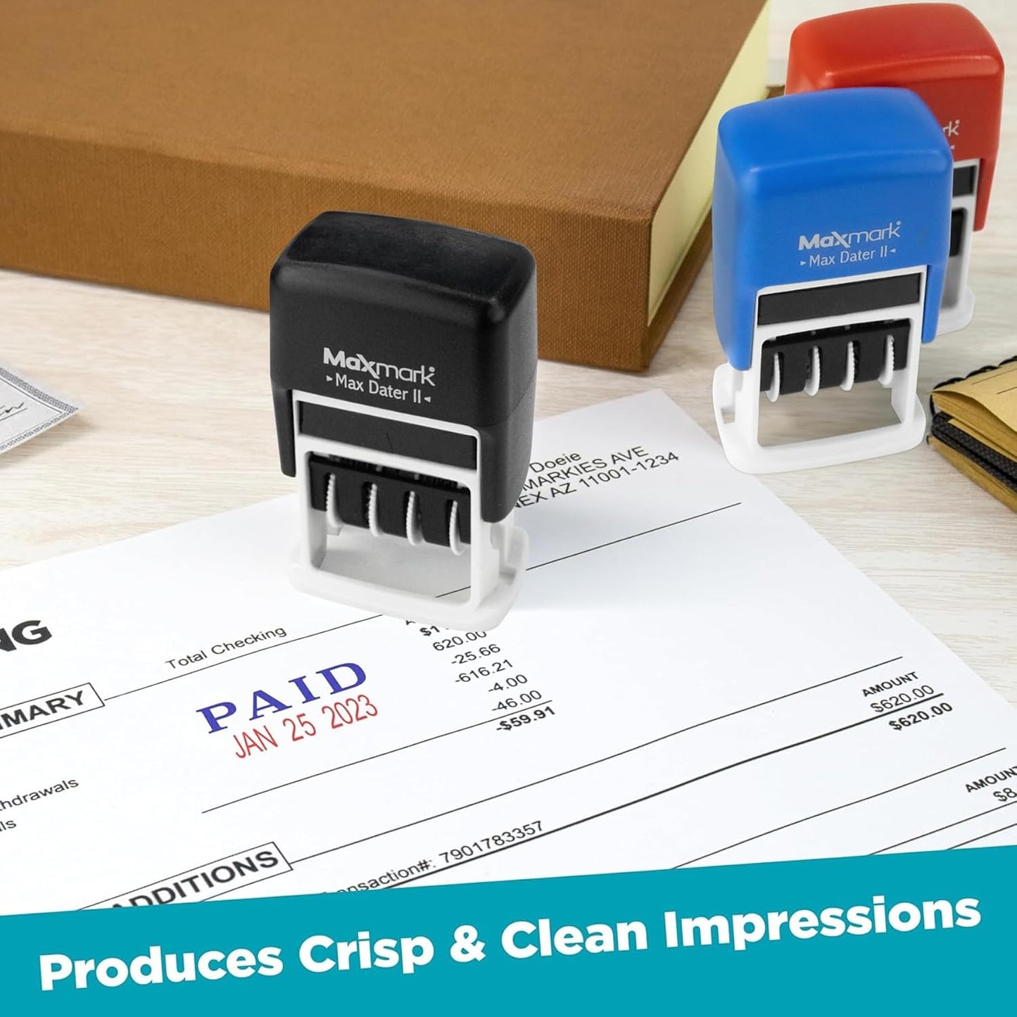 MaxMark Self-Inking Rubber Date Office Stamp with Denied Phrase & Date - Black Ink (Max Dater)