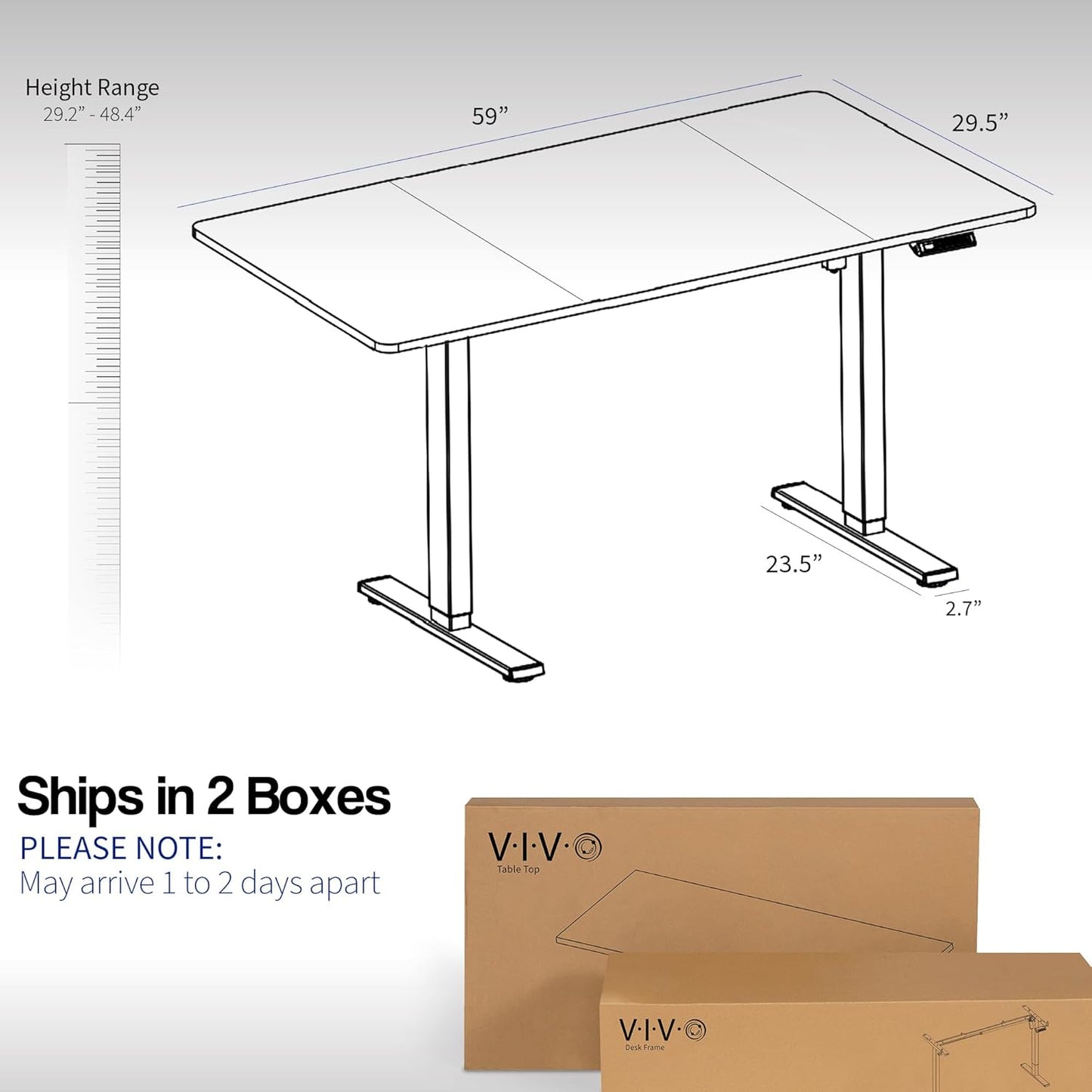 VIVO Electric 60 x 30 in Standing Desk, Memory Height Adjustment, 1B Series, White Top Gray Frame, DESK-KIT-1G6W-30