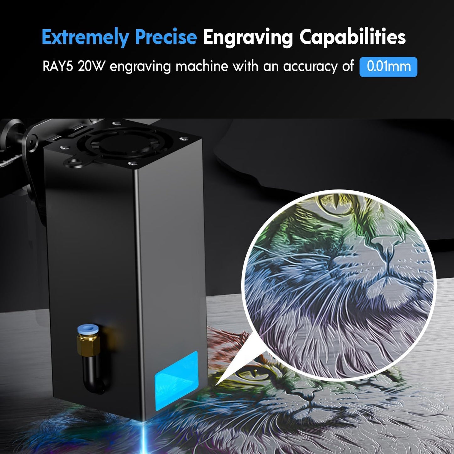 Longer RAY5 Upgraded 20000mW Laser Engraver Machine Bundle with Air Assist Kit, Exclusive 3.5" Touch Screen for DIY, Cutting Tool for Metal Coloring, Acrylic, Wood, Glass, Leather Class 4.