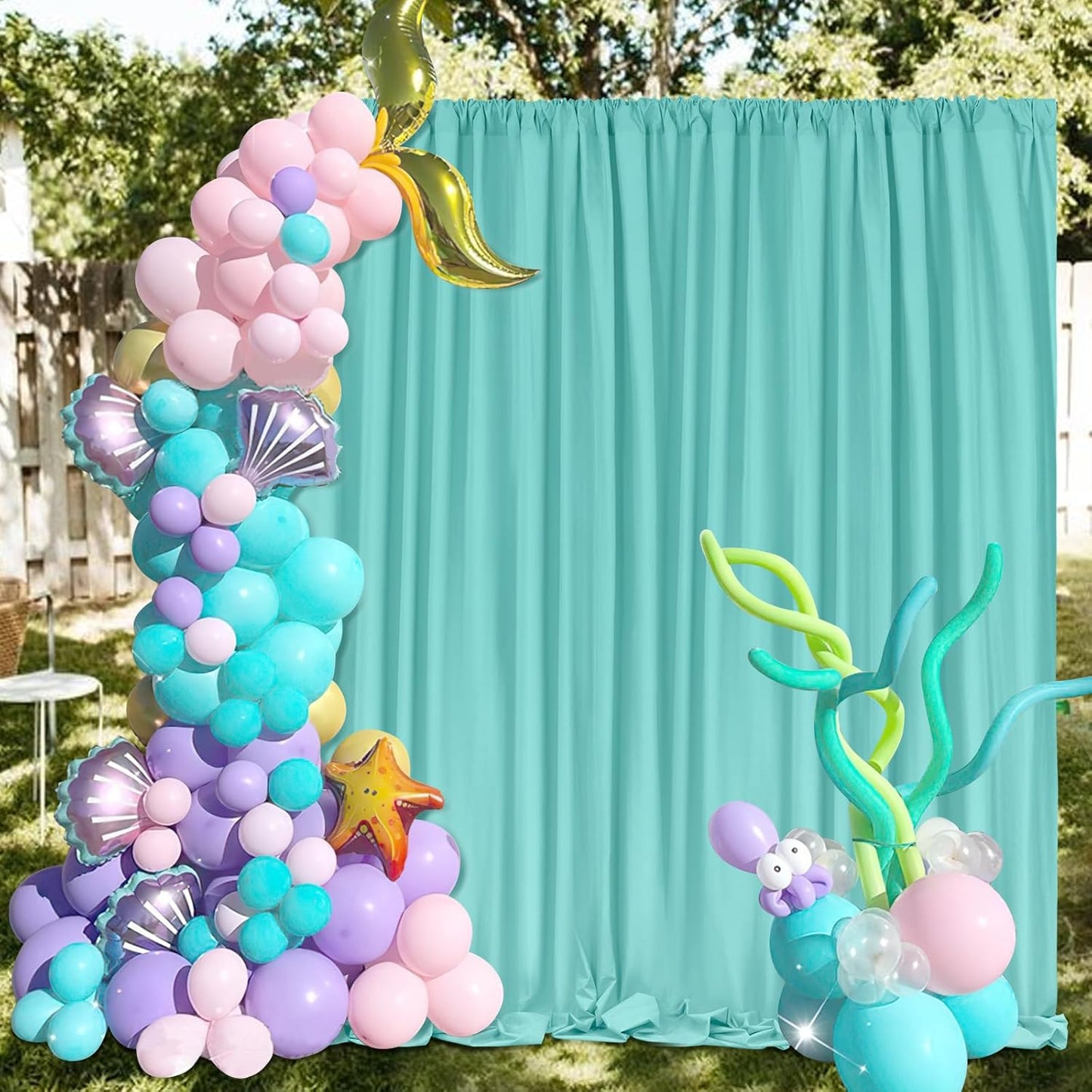 SoarDream Turquoise Backdrop Curtains Polyester 4 Panels 5ft x 10ft Photo Backdrop Drapes Mermaid Party Baby Shower Birthday Decorations