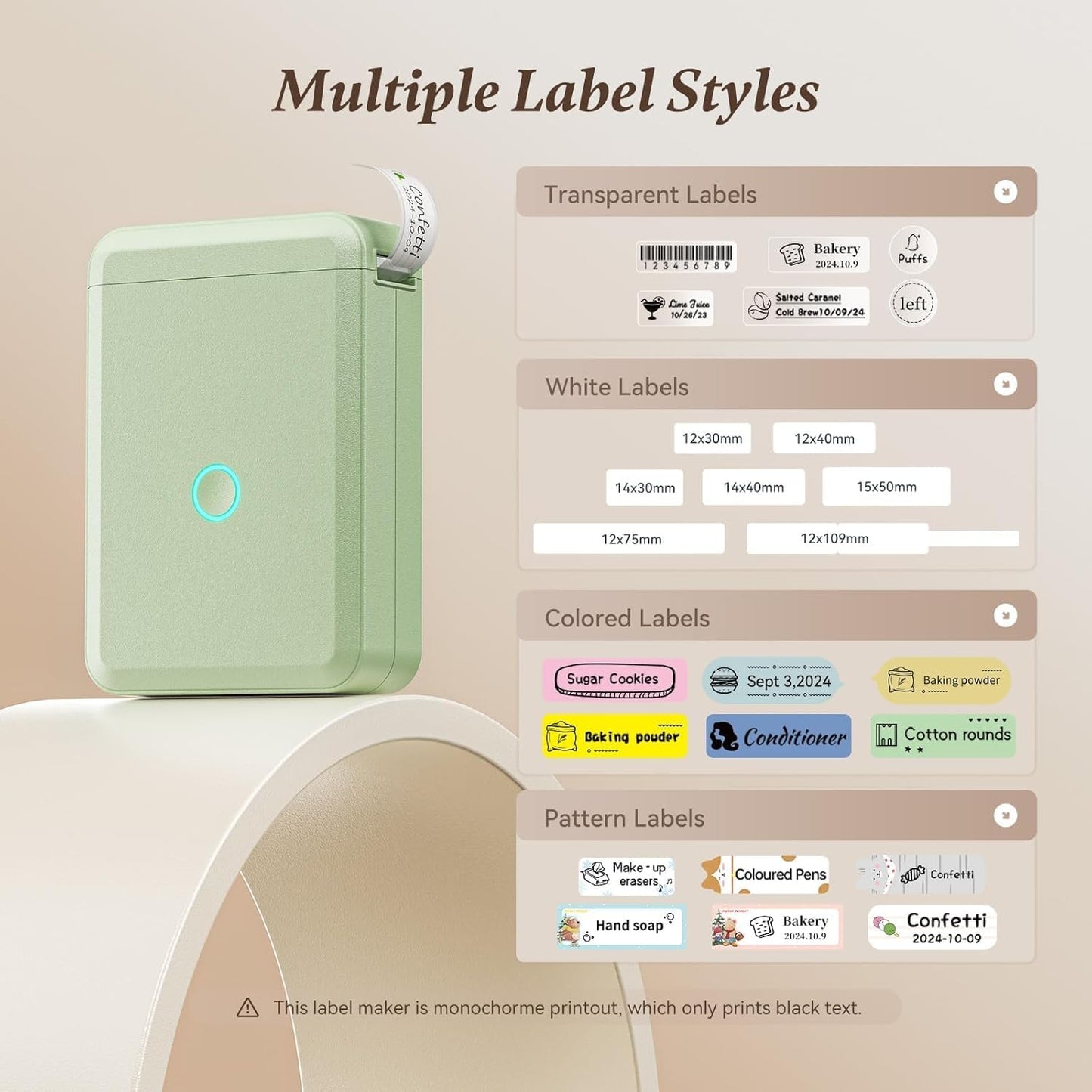DEEPIN Label Maker Machine Portable Bluetooth Label Maker with Tape, Thermal Label Printer Multiple Templates for Phone, Mini Label Sticker Printer for Business Office Organization (Light Green)