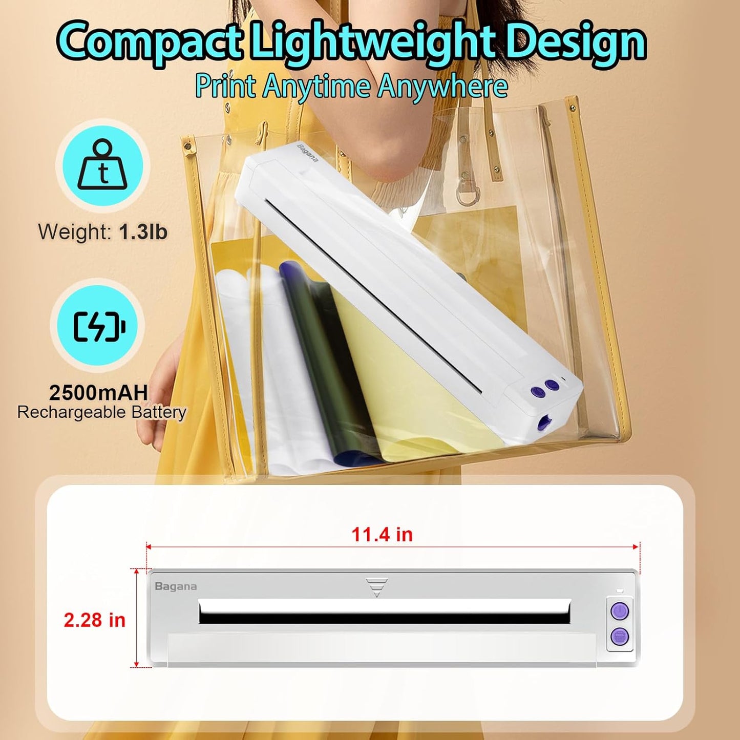 Bagana Wireless Tattoo Stencil Printer, Bluetooth Thermal Temporary Portable Tattoo Transfer Machine Kit Compatible with Smartphone & PC