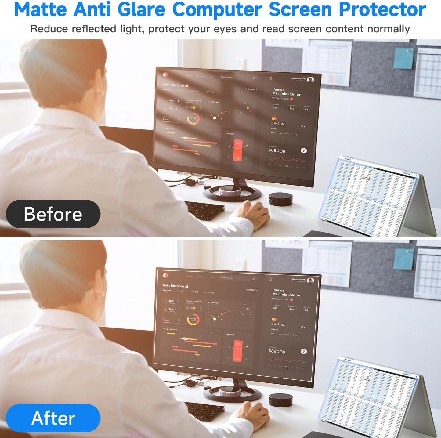 2 Pack 27 Inch Anti Glare Computer Screen Cover, for 27'' with 16:9 Aspect Ratio Computer Widescreen Monitor, Eye Protection Matte Anti Glare Film