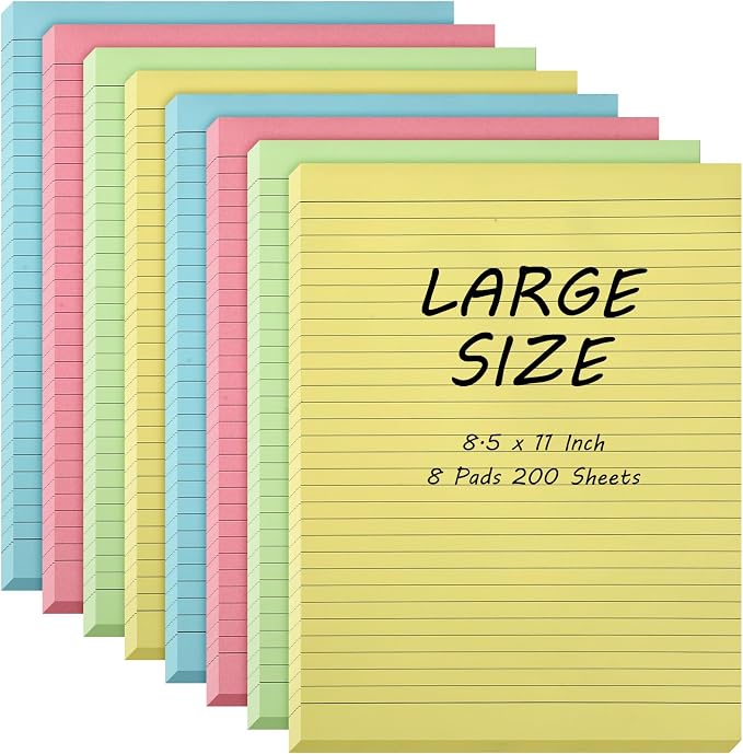 Crtiin 8 Pads Large Sticky Notes 8.5x11 Inch Lined Jumbo Sticky Notes by Crtiin