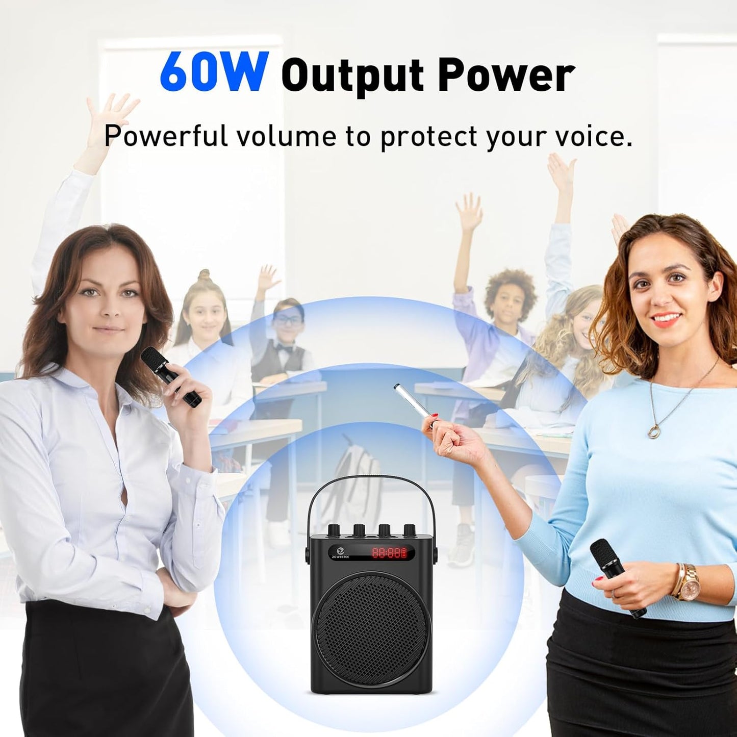 ZOWEETEK Powerful Voice Amplifier with 2 Wireless Microphones Handheld, Portable Speaker with Microphone, Karaoke Machine,Buletooth Speaker PA System,Portable Megaphone,Support TF Card,USB,Guitar,Aux