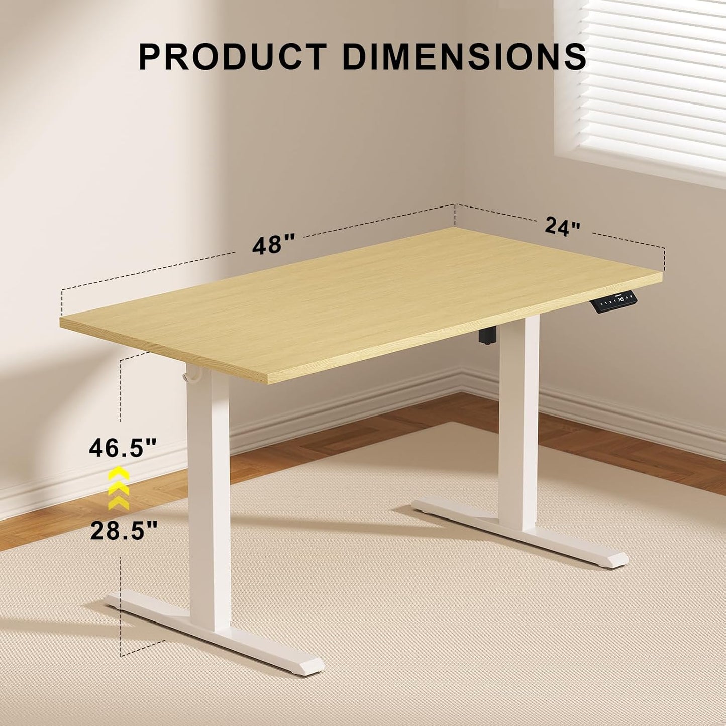 48x24 Inches Whole Piece Electric Standing Desk, Seamless One Piece Height Adjustable Sit to Stand up Desk for Home Office, Ergonomic Computer Workstation, Oak