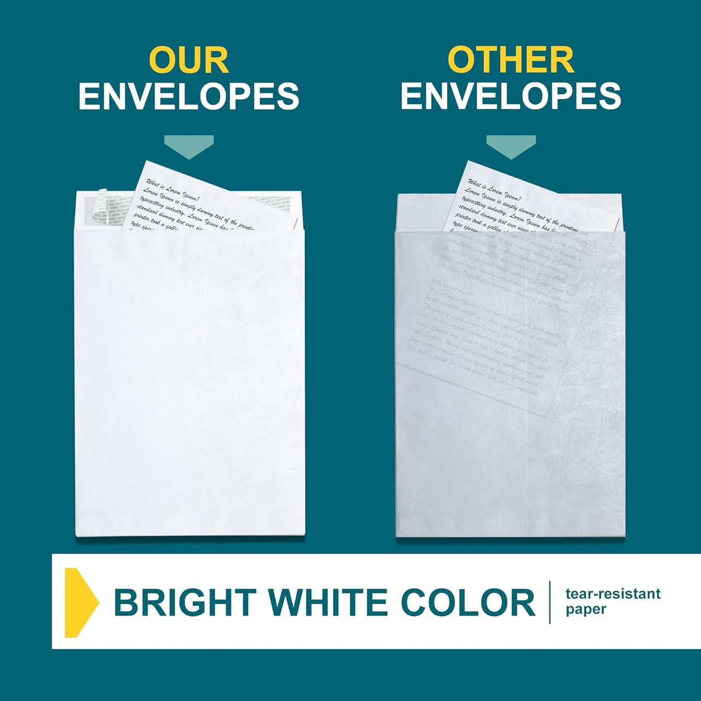 Tyvek Envelopes – 9x12 Mailer Tear Resistant Envelopes Tyvek® Construction & Easy Self Seal Closure –Bright White – Bulk Pack of 50 – 9 x 12 Inch