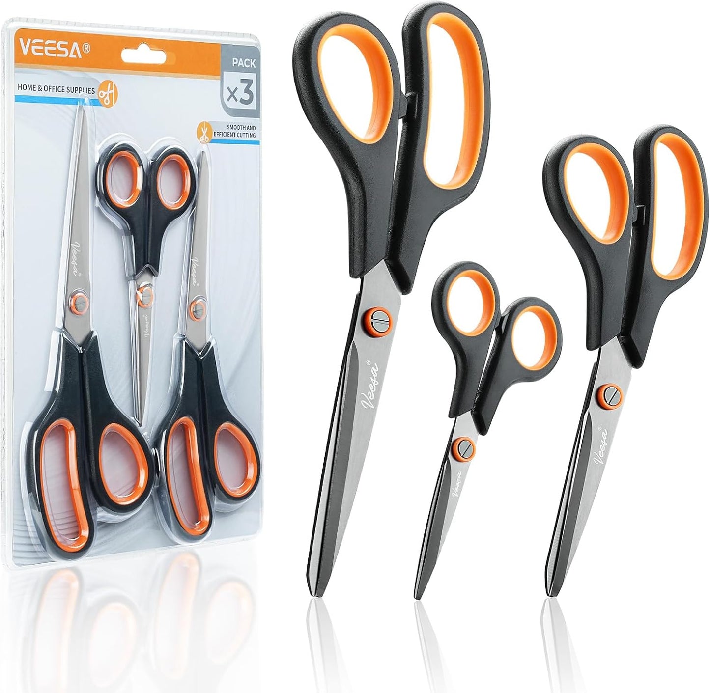 Scissors, 3-Pack Titanium Coated Non-Stick Scissors (8.5’’, 7.5’’, 5.5’’), Comfort Grip, All-Purpose Cutting Tools for Craft, Sewing, Home & School