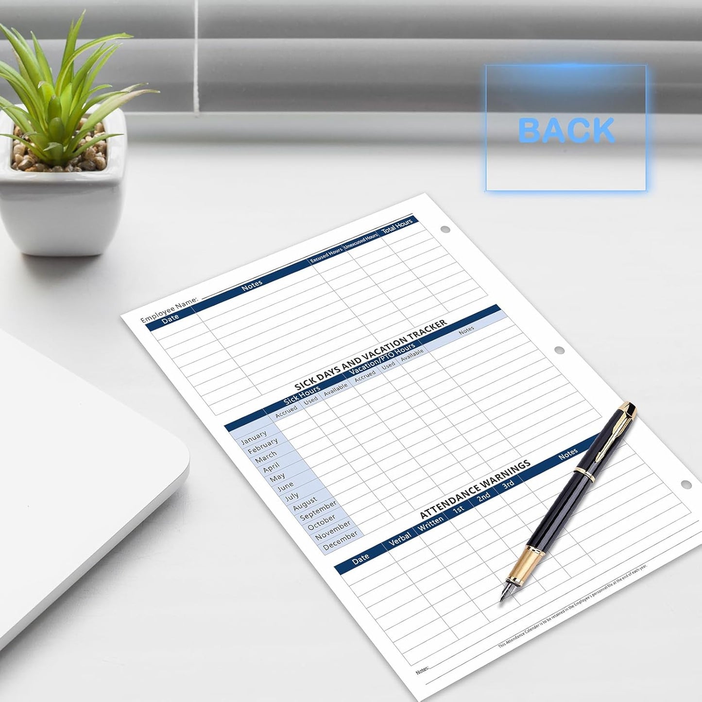 2026 Attendance Calendar (Pack of 25 Sheets) Employee Work Tracker Attendance Calendar Cards - Each sheet 8.5 X 11 100lb CardStock paper Make (25 sheets-Blue)
