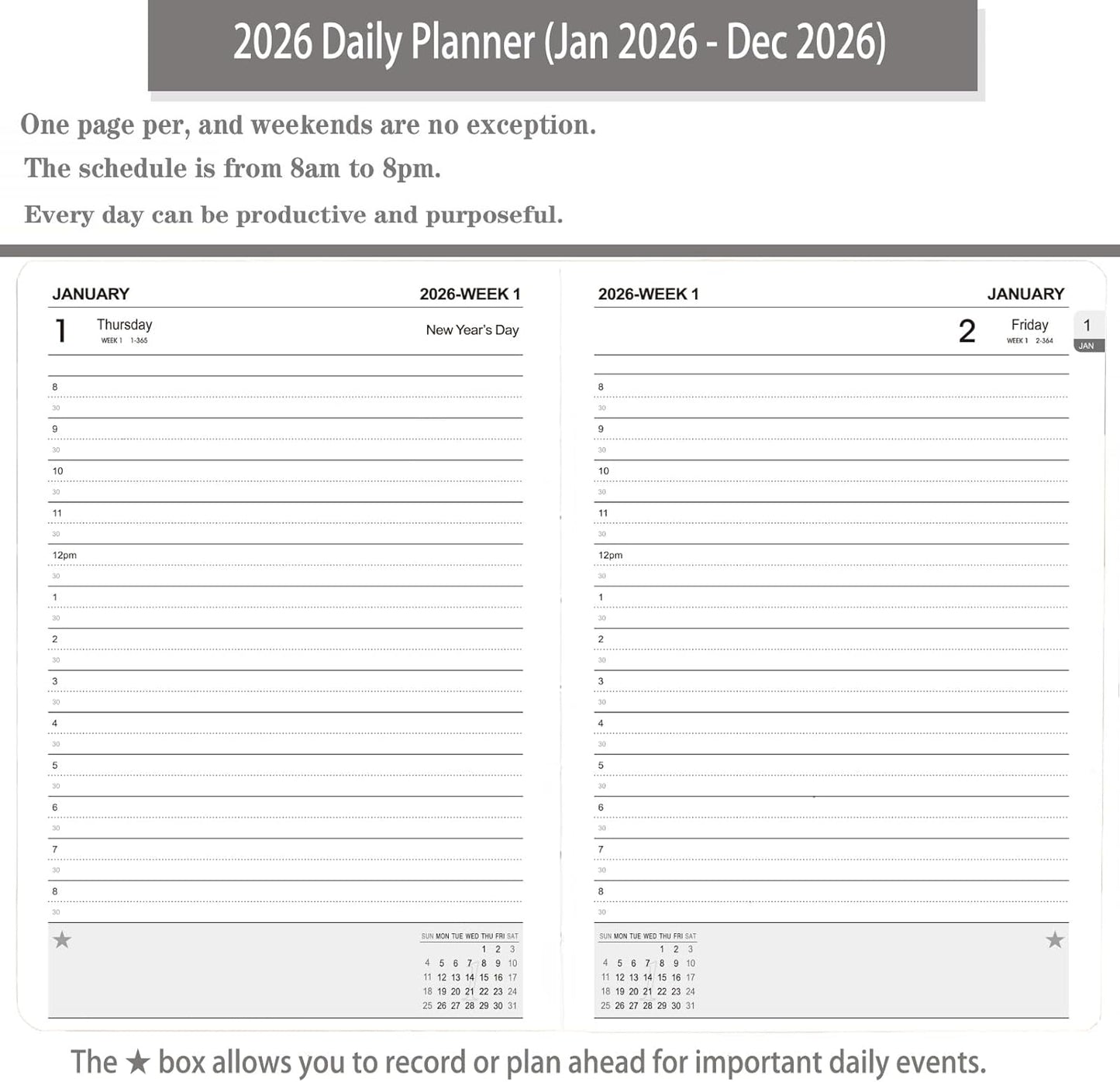 2026 Daily Planner/Calendar, One Page Per Day, Daily Monthly Agenda Planner with Time Slots and Monthly Tabs, Jan - Dec 2026, 5.7" x 8.25" Appointment Book, Pen Holder, Leather Cover (2026-Green)