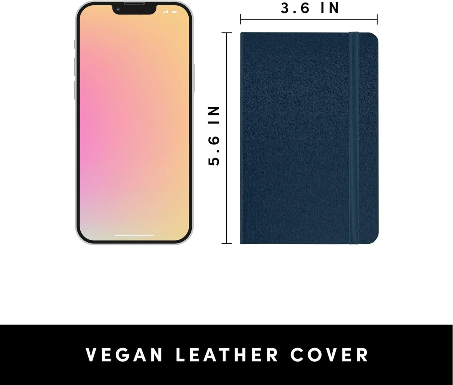 PAPERAGE Lined Pocket Journal Notebook, 1 Pack, (Navy), 160 Pages, Small, 3.6 inches x 5.6 inches - 100 GSM Thick Paper, Hardcover