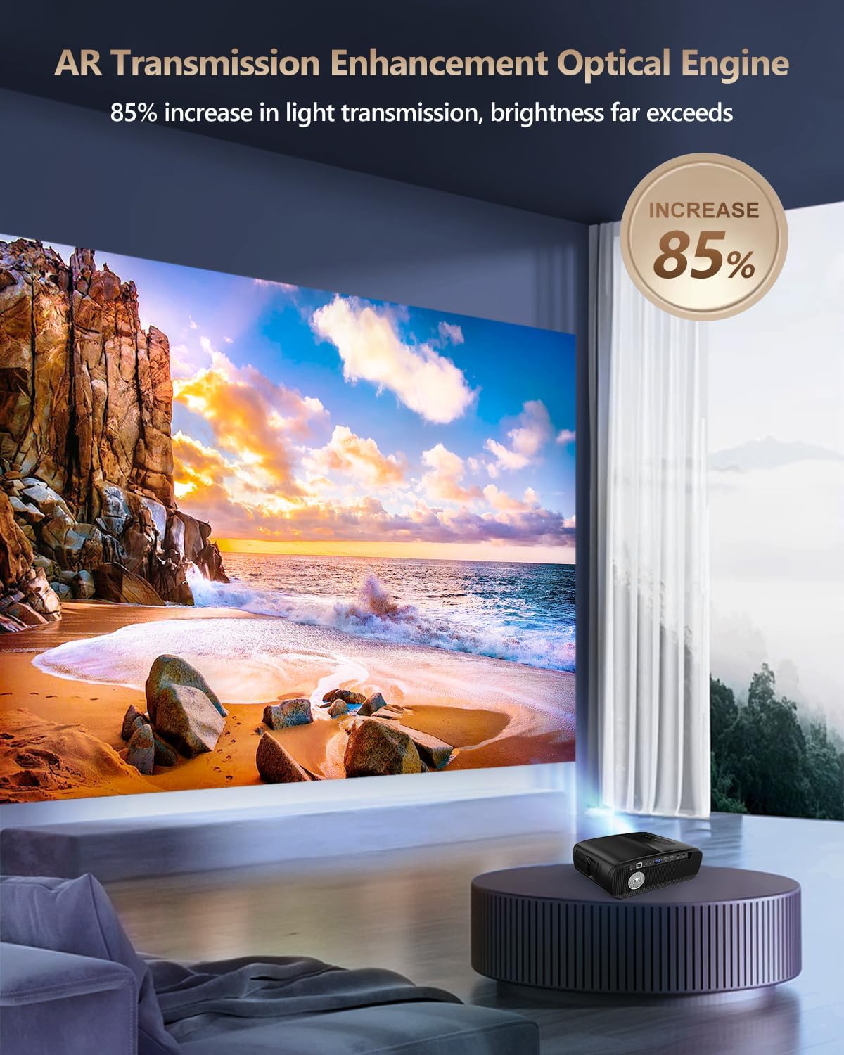Smart WiFi Bluetooth Home Theater Movie Gaming Video Projectors 4K HDR with Apps HDMI ARC Auto Focus 6D Keystone Digital Zoom for Indoor Daytime Daylight,TV,Laptop,Basement,Church,Bright Room,Ceiling