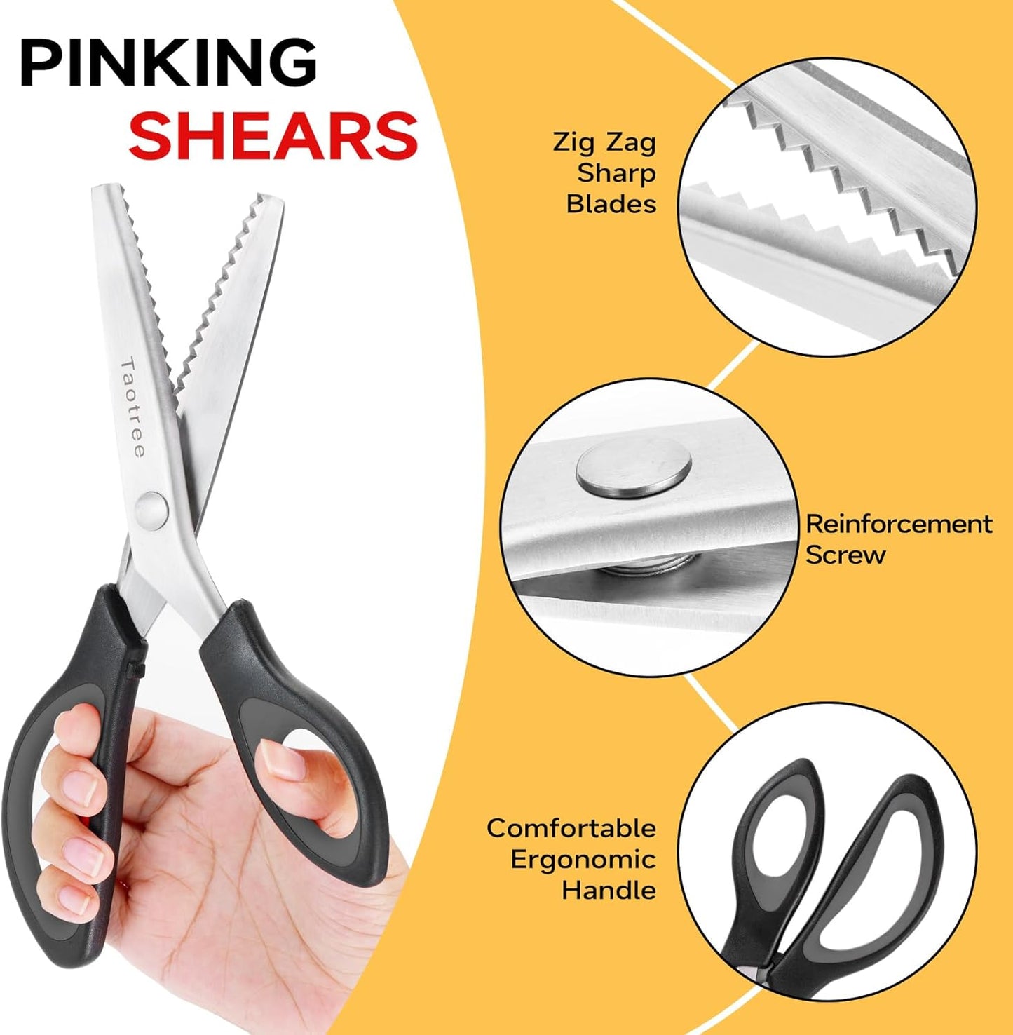 Sewing Scissors for Fabric Cutting, Taotree 9.5" Fabric Scissors Pinking Shears, Zig Zag Craft Decorative Edge, Sewing Supplies Notions and Accessories for Art Craft Scrapbooking Supplies, Black Grey