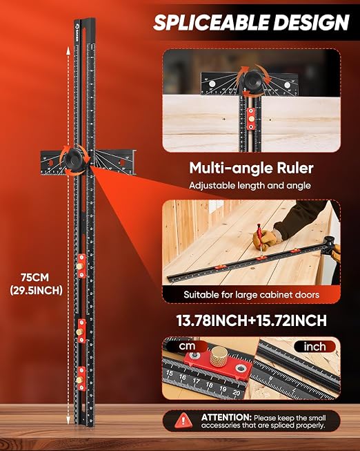 Saker 4-in-1 Scriber Marking Line Ruler, 29.5in Spliceable Extended T Square - Image 3