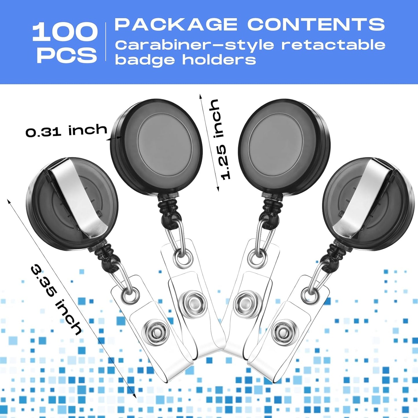 Zonon 100 Pcs Retractable Badge Reel Clip Holder Bulk with Metal Belt Clip Badge ID Card Holder Gifts for Nurses Teachers Students Office Workers School Supplies(Transparent Black)