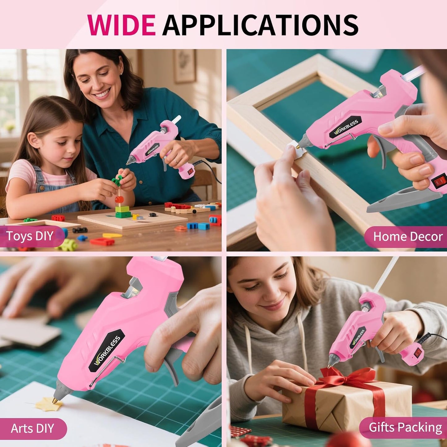 WorkBless Pink Hot Glue Gun, Dual Temp Glue Gun 60W/100W, Fast Heating Heavy and Duty Glue Gun with 20PCS Full Size Glue Sticks for Arts, Home Repair, DIY & Industrial Use