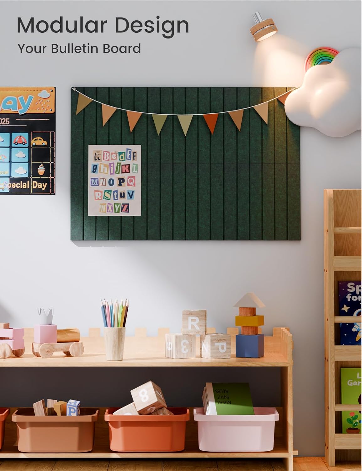 Felt Bulletin Board Tiles -28"x18" with 40 Adhesive Tabs, Cork Board Alternative for Office Decor, Push Pin Board Wall Organizer 6-Pack (Aurora Green)