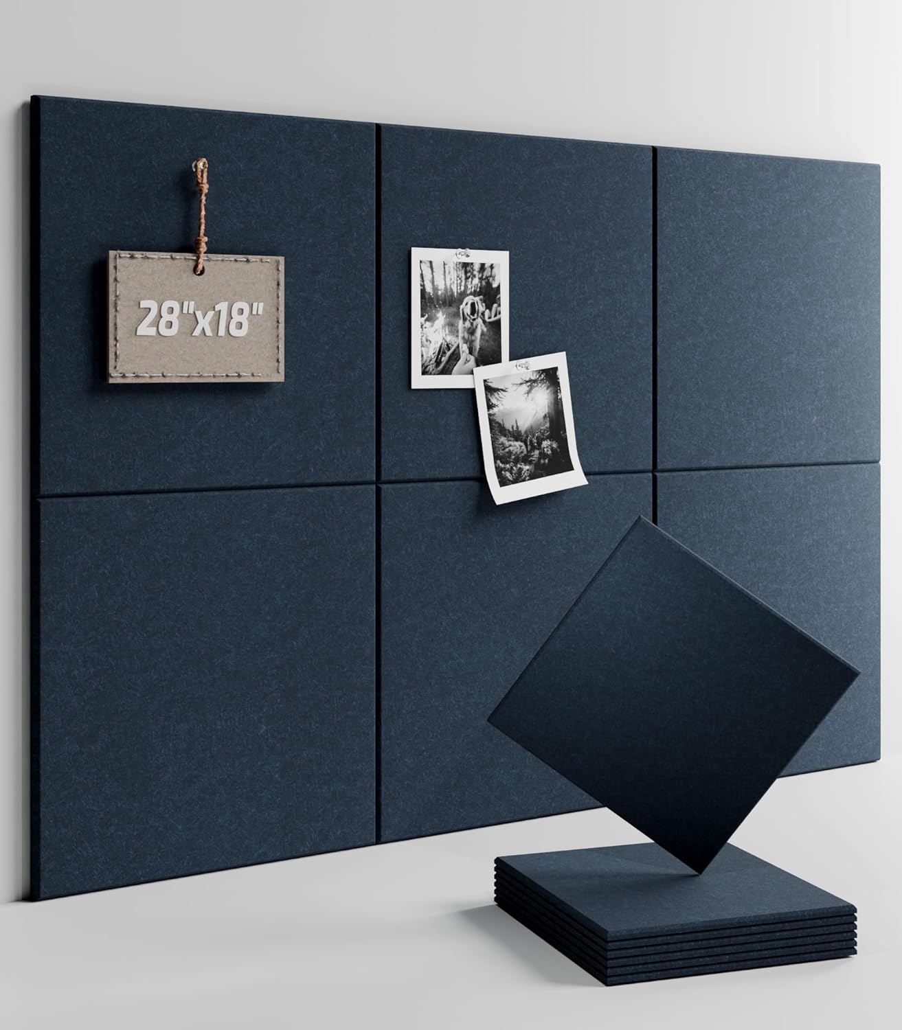 Felt Bulletin Board Tiles -28"x18" Cork Board Alternative for Office Decor, Push Pin Board Wall Organizer 6-Pack - Denim Blue