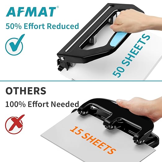 AFMAT 3 Hole Punch Heavy Duty, 9/32" Holes, 50-Sheet Hole Puncher 3 Ring - Image 3