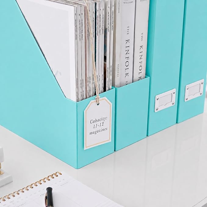 BLU MONACO Set of 6 Aqua Magazine File Holders | Foldable Magazine Storage Boxes - Image 3
