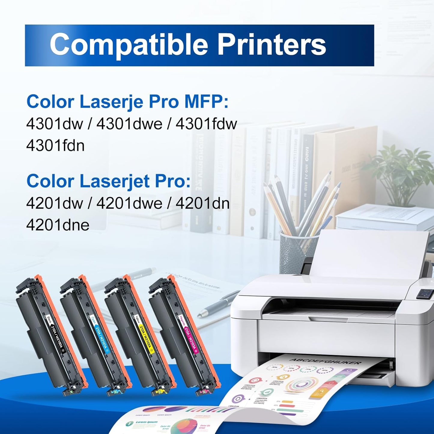 InkNI 210A Toner Cartridges Compatible Replacement for HP 210A 210X 210 Toner Cartridges 4 Pack Work for HP Color Pro MFP 4301fdw 4301fdn Pro 4201dw 4201dn Printer W2100A W2100X High Yield (with Chip)