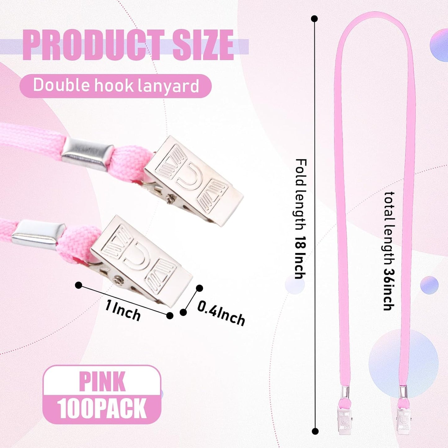 Patelai 100 Pack Double Clip Lanyards Bulk Face Mask Lanyard Twist Free 2 Hook Design Adjustable Badge Neck Strap for Conference Office Class Essential Back to School Gifts ID Card Keychain (Pink)
