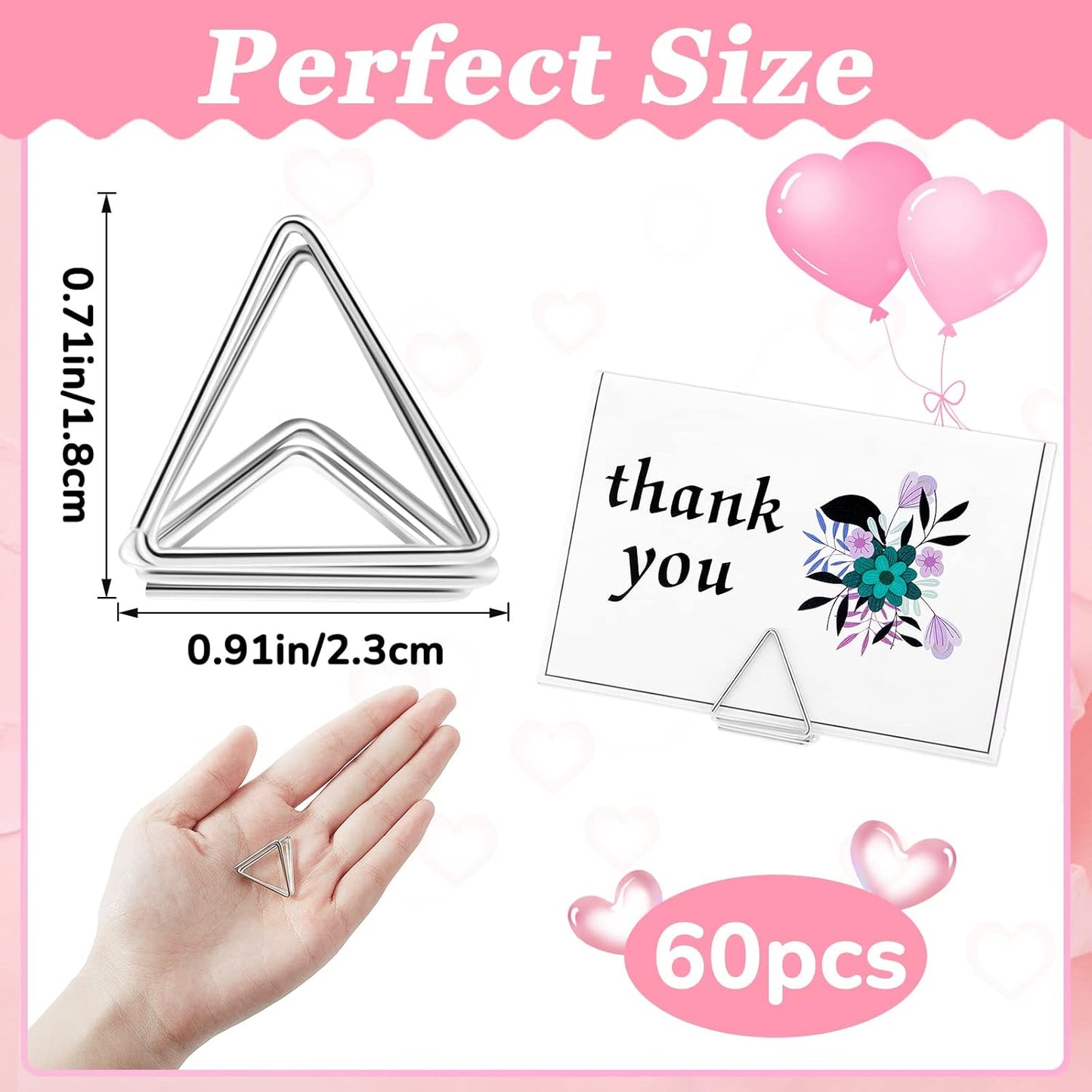 Eersida 60 Pieces Table Number Holder Place Samll Triangle Shape Name Numbers Table Photo Picture Holder Stand Clip for Wedding Baby Shower Party, Suitable for Small Card(Silver)