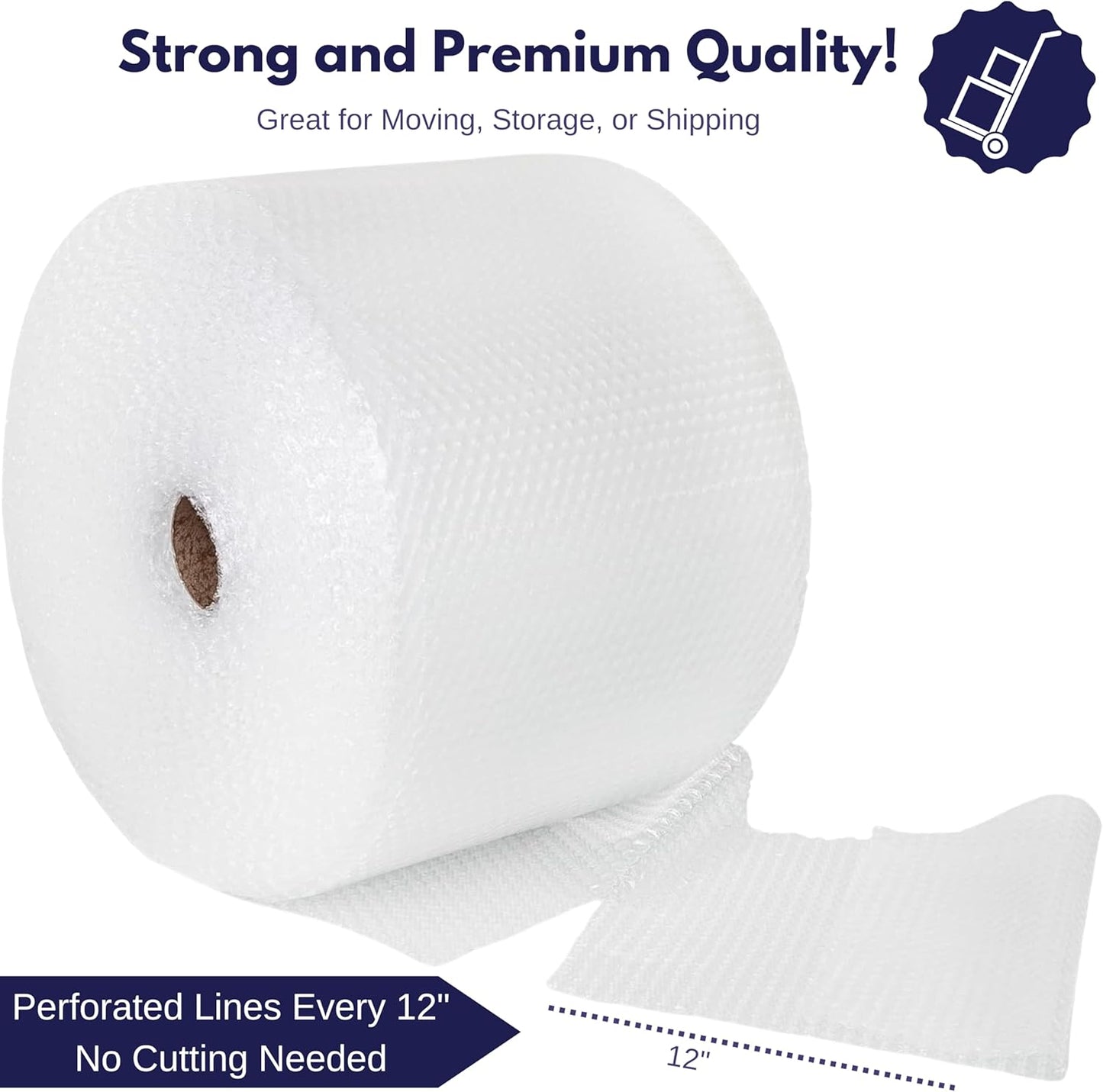 Protective Bubble Roll Wrap - 65FTx12IN Clear, 1/2" Dense Large Bubble Cushioning for Fragile Items, Dish Packing & Packaging Supplies Shipping & Storage - Perforated Every 12IN