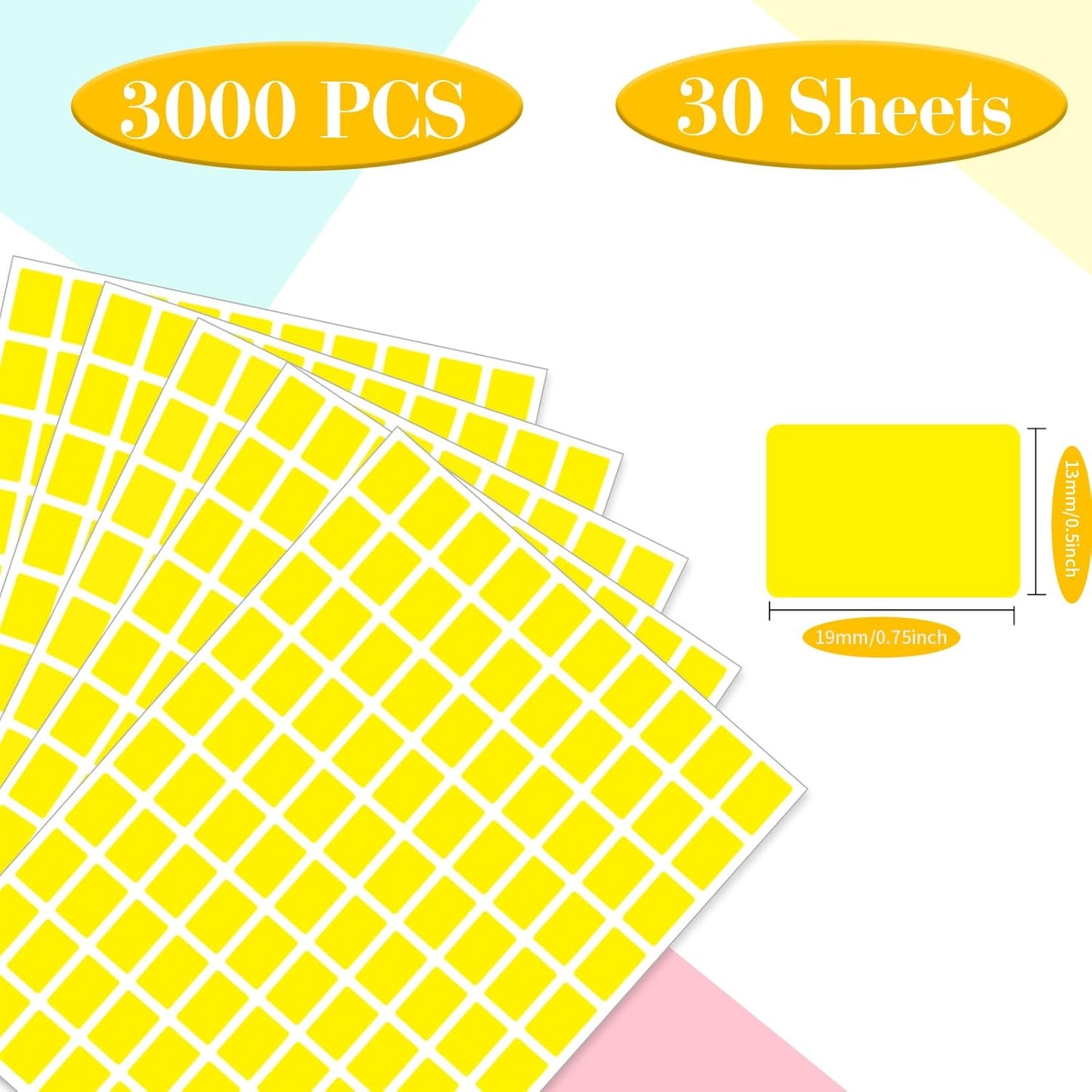 Starboling Color Coding Labels,3000 PCS 1/2" x 3/4" Yellow Rectangular Colored Labels Stickers,for Garage Sale,Price Tags,File Folder Tabs,and Classroom Organization