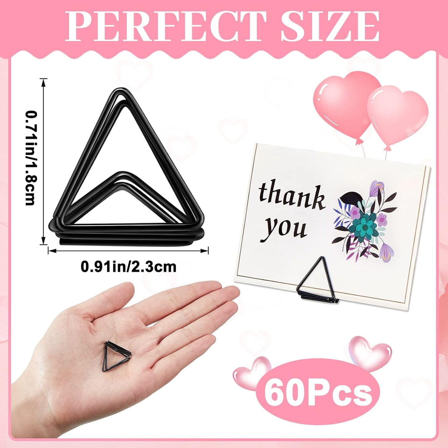 Eersida 60 Pieces Table Number Holder Place Samll Triangle Shape Name Numbers Table Photo Picture Holder Stand Clip for Wedding Baby Shower Party, Suitable for Small Card(Black)
