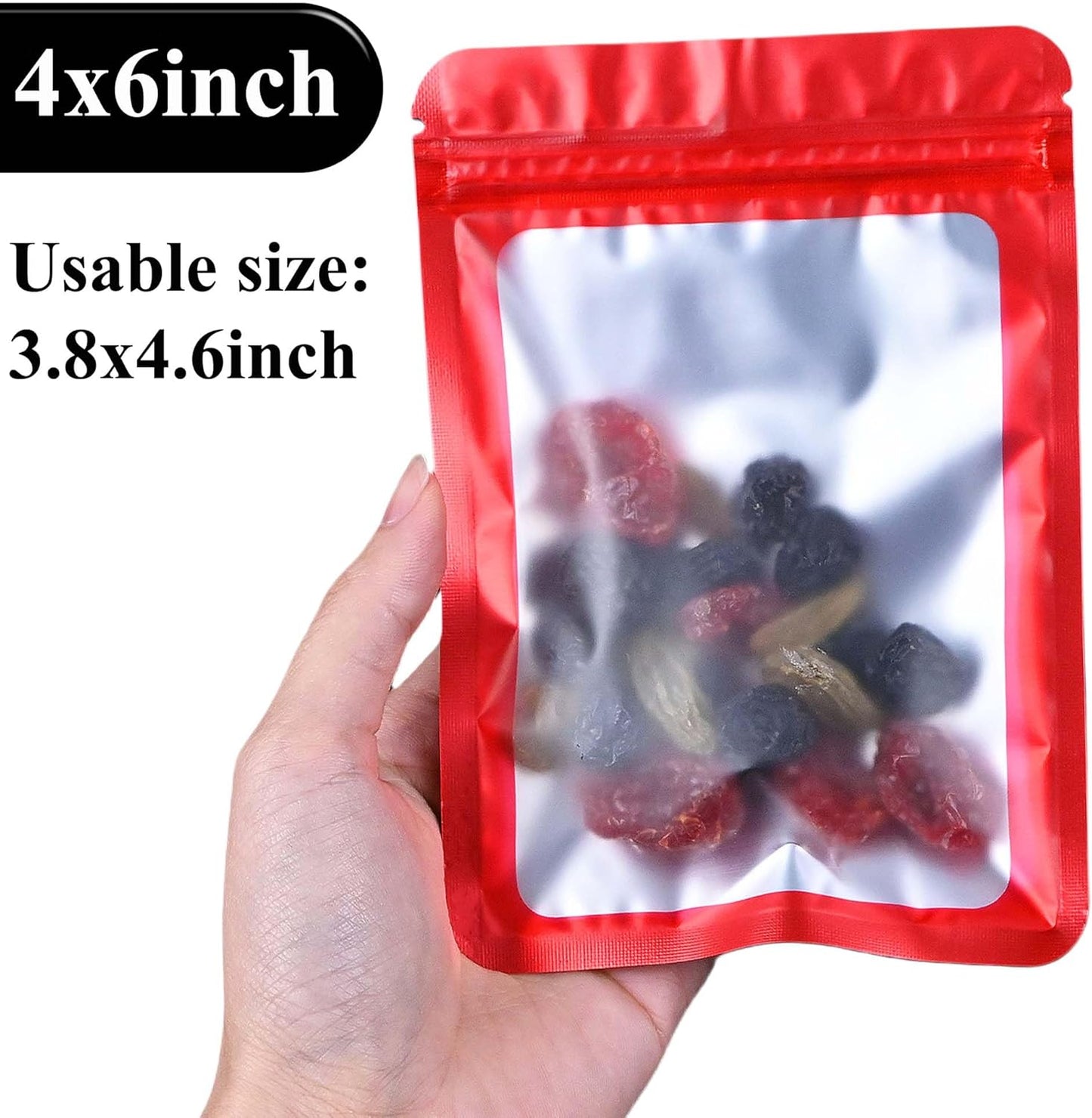 Resealable Mylar Pouch Bag Great for Office Home Party Favor Food Storage (100PCS, Red Color, 4 x 6 inch)