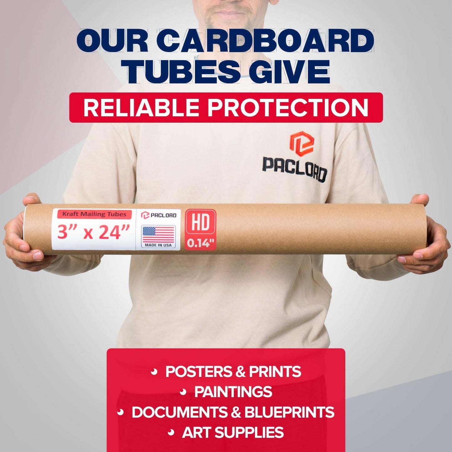 3" x 24" Heavy-Duty Reinforced Cardboard Mailing Tube, Pack of 6 Tubes with 12 Caps – Secure USPS Approved – Great for Shipping and Storing of Prints, Artwork, Posters or Documents