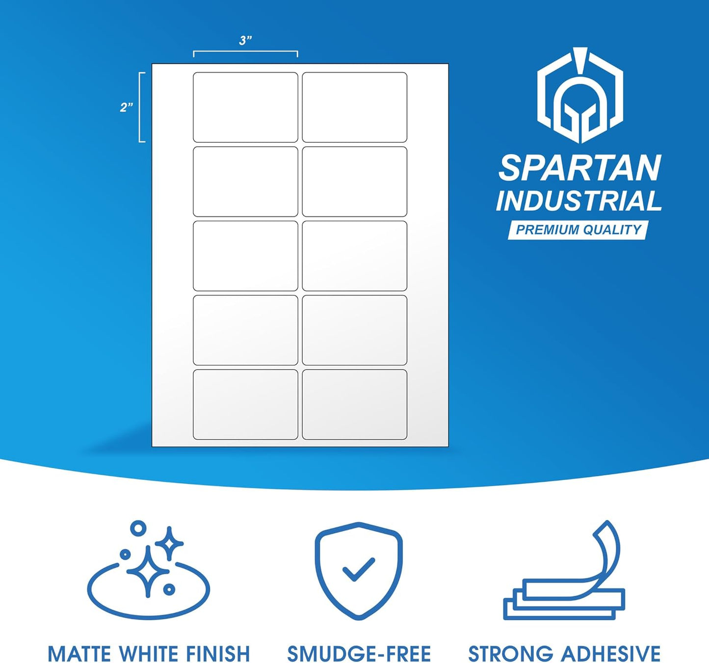3" X 2" Matte White Shipping Labels Compatible with Inkjet and Laser Printers - 500 Sheets, 5000 Total Paper Stickers for Mailing, Product Labeling, and Organization - Spartan Industrial