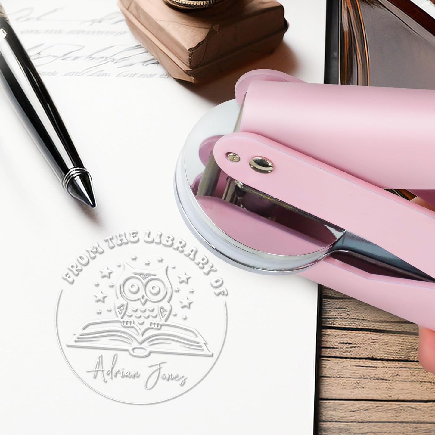 Book Embosser Custom Embosser Stamp with Your Name or Design Personalized Library Embosser Stamp Customized Books Business Cards Paper Documents Notebooks etc. (19)