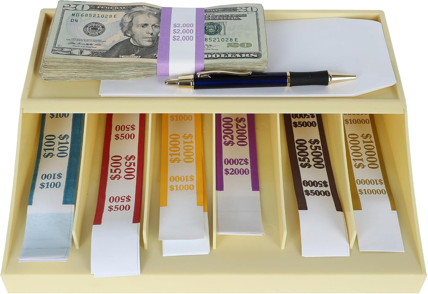 BankSupplies Bill Strap Rack Champagne Money Band Organizer Durable 6-Compartment Holder for Casinos, Banks, and Retailers