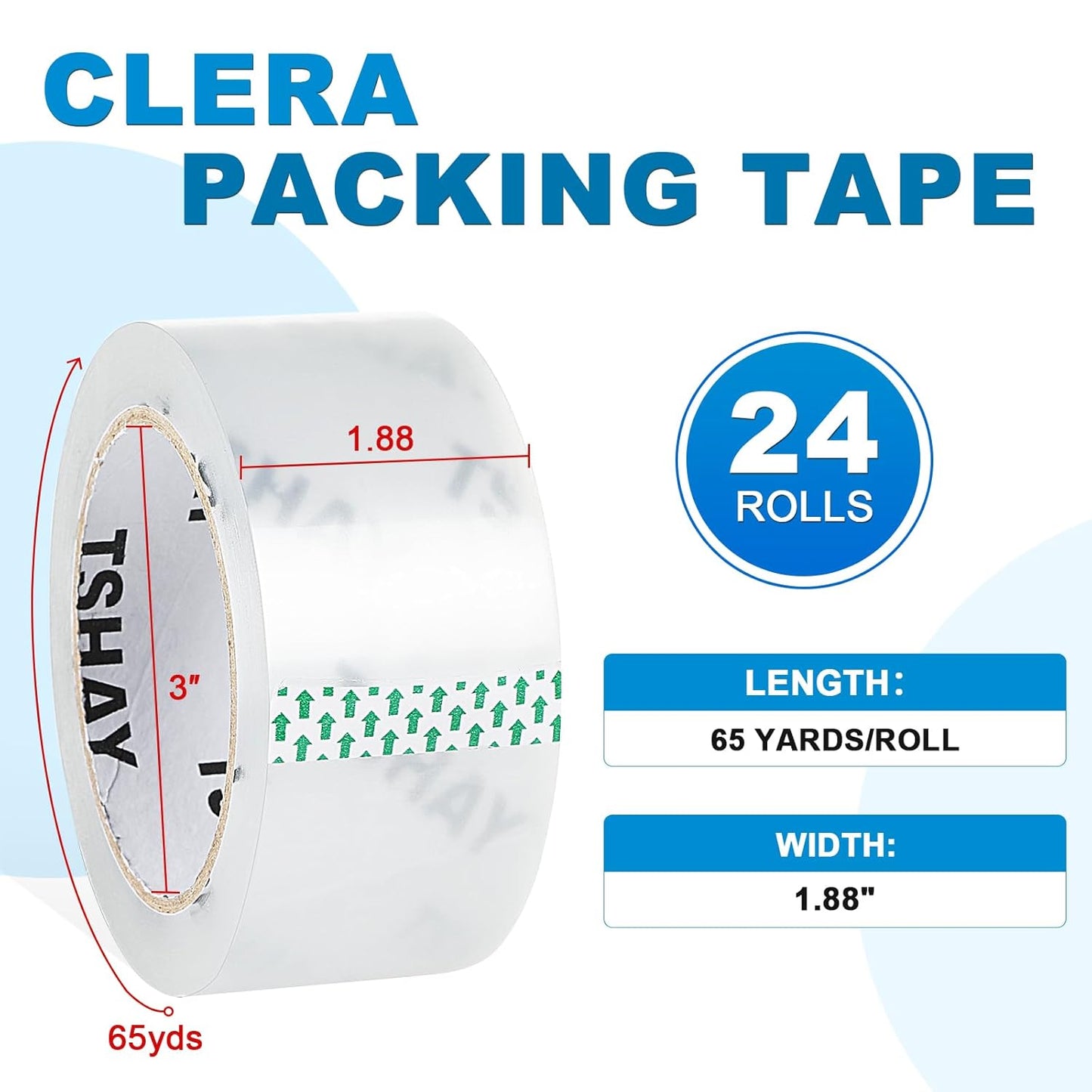 TSHAY Packing Tape, 24 Pack Heavy Duty Shipping and Moving Packing Tape, Clear, Packing and Moving Supplies, 1.88 inch Wide, 65 Yards Per Roll, Total 1560 Yards