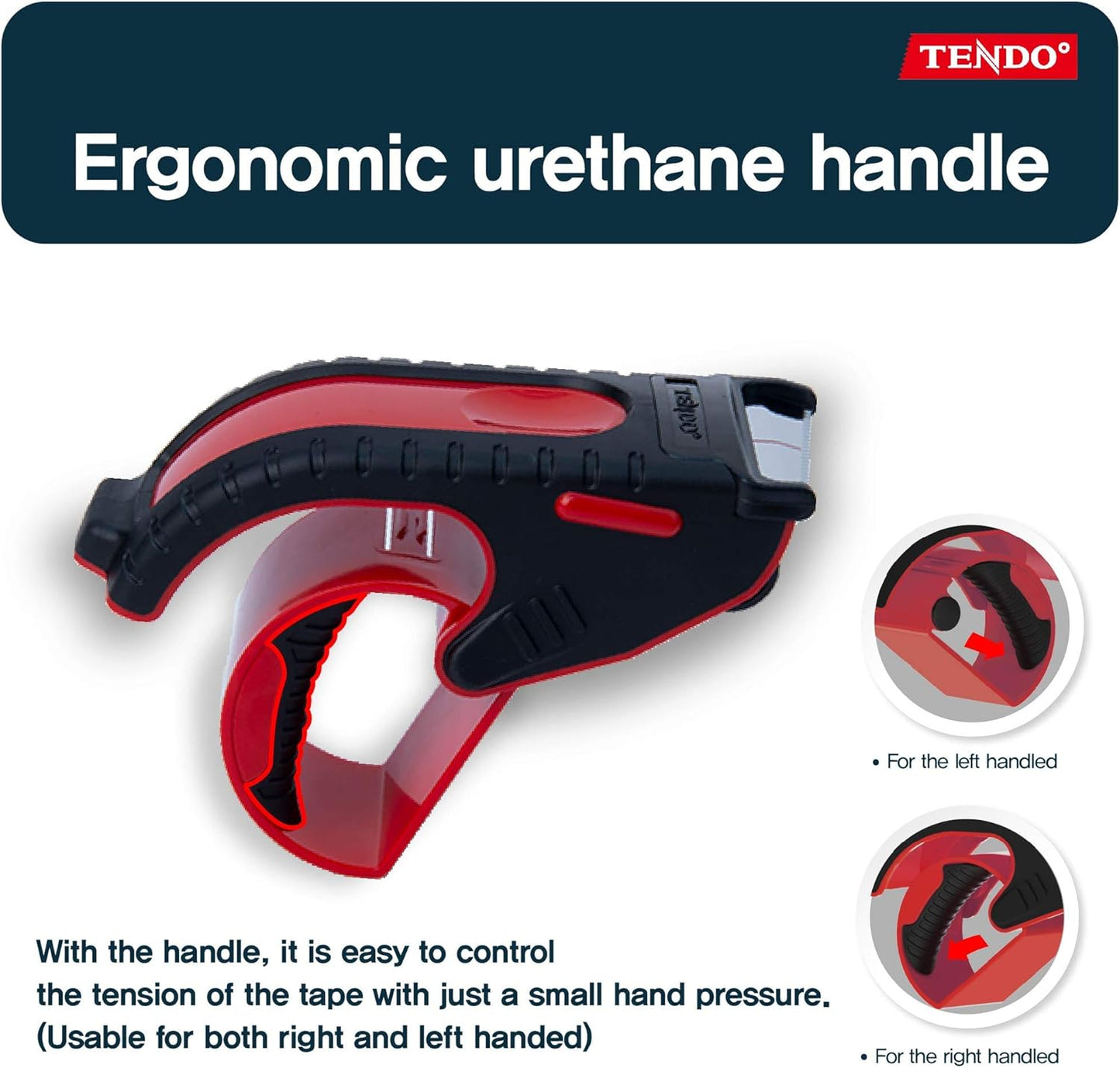 Heavy Duty Shipping Tape Dispenser: TENDO° Essential Line – Reusable, Replaceable, Eco-Friendly 2’’ Master Piece Dispenser with Patented 10° Sloped Chromium Blades - P-1200 (3th Gen.)_Red